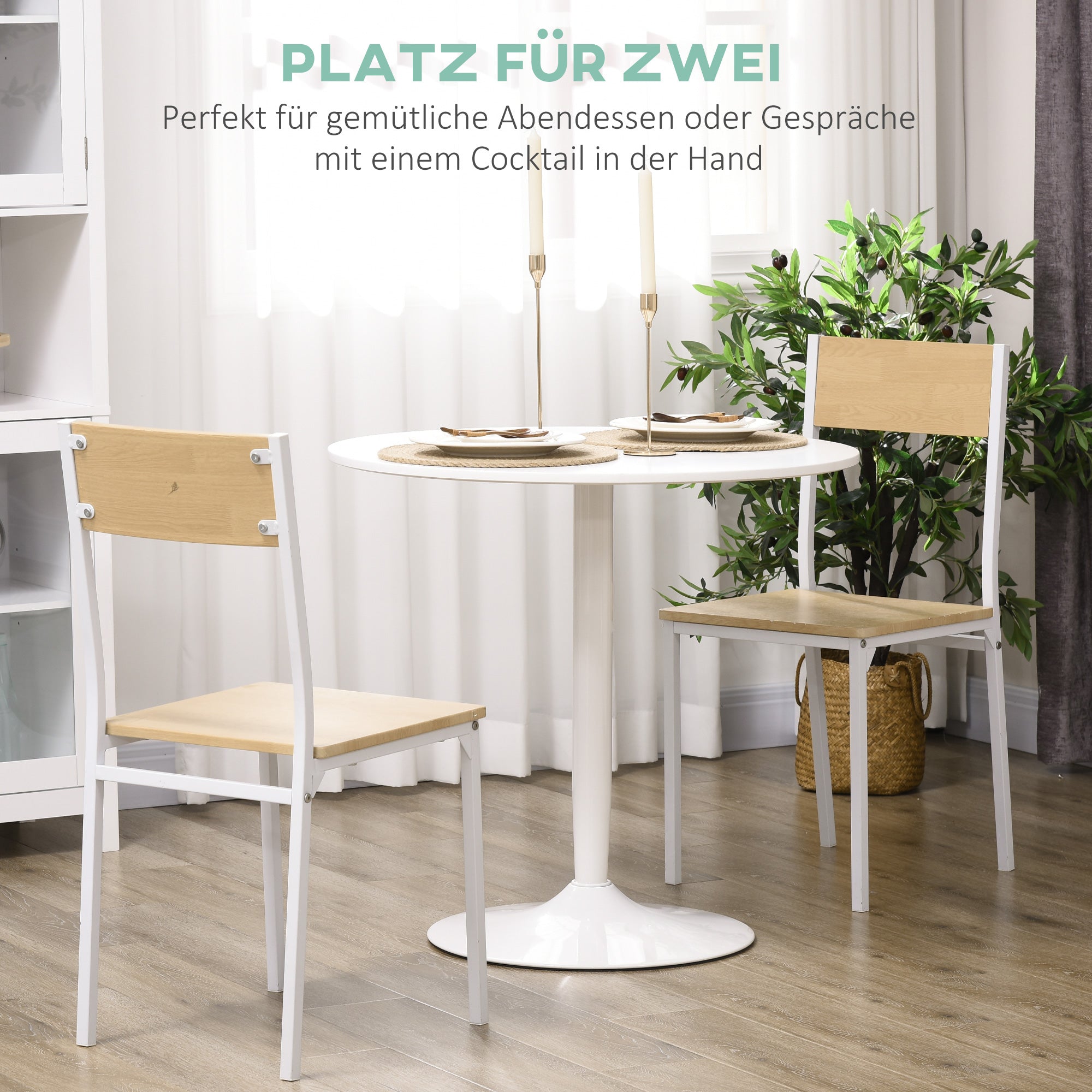 HOMCOM Esstisch für 2 Personen, runde Tischplatte, Stahlfuß, weiß, 70 x 70 x 75 cm