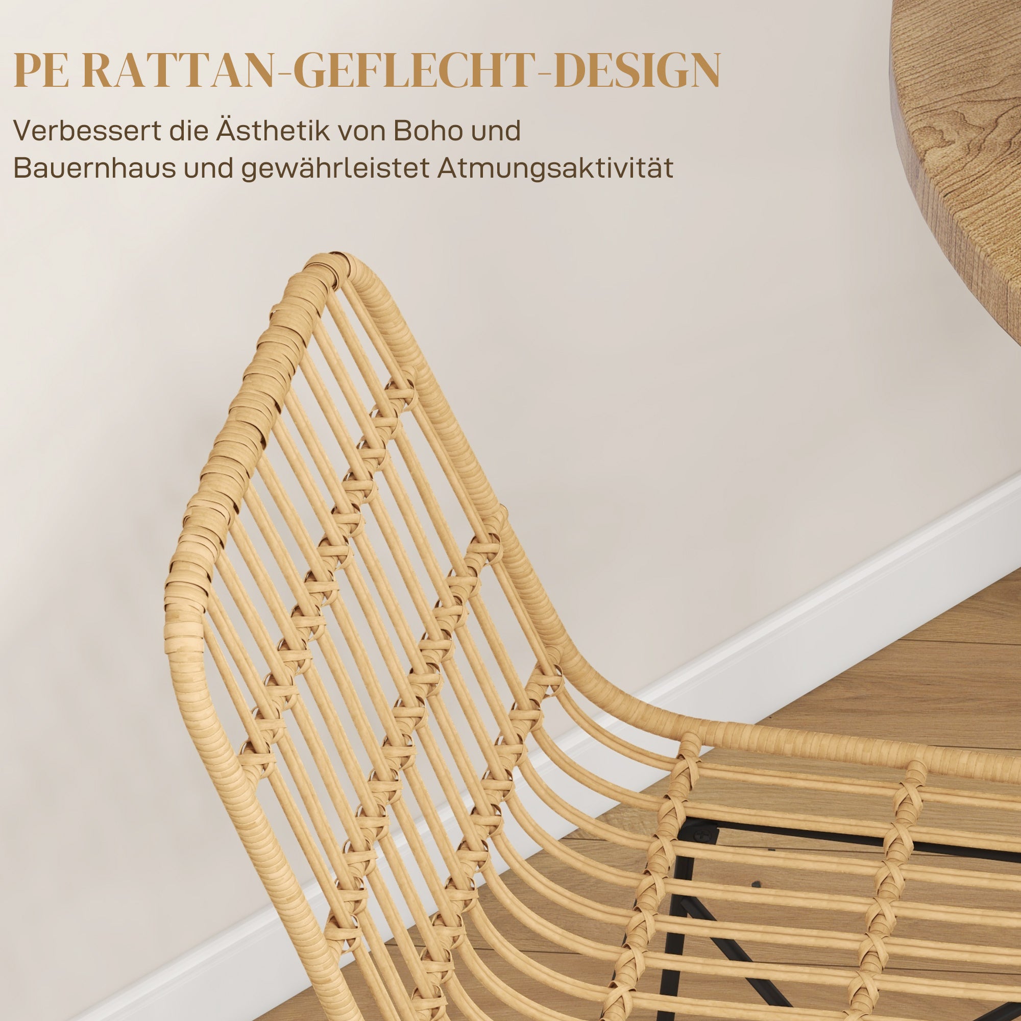 HOMCOM Barhocker Barstuhl, Boho-Stil, PE-Rattan, 45 x 53,5  x 105 cm, Natur + Schwarz