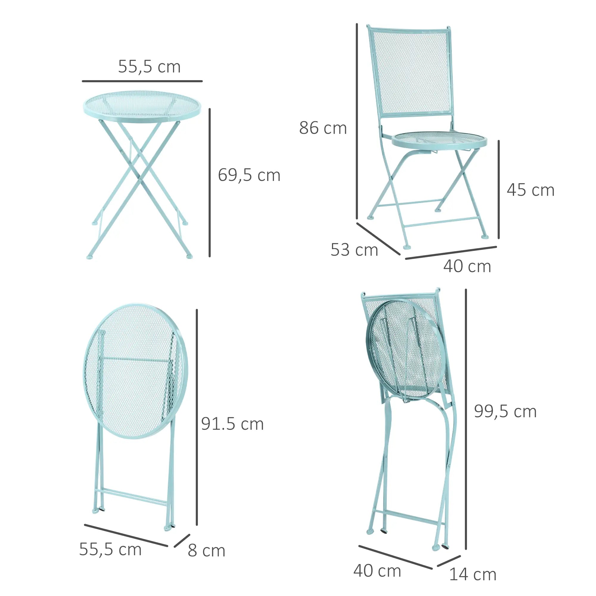 Outsunny Bistroset 2 Personen klappbar Outdoor hellblau