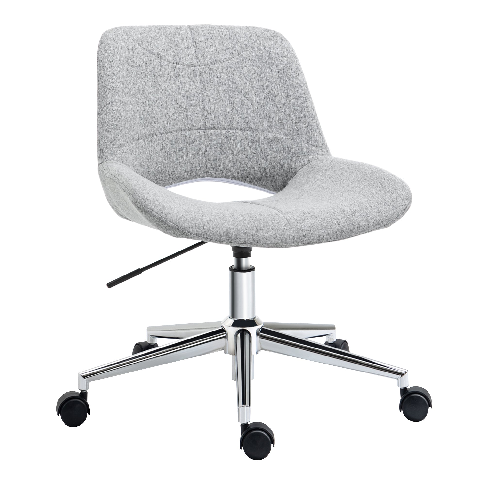 HOMCOM Bürostuhl, höhenverstellbar, um 360° drehbar, bis 110 kg, Metallrahmen, hellgrau, 49 x 56,5 x 73-82,5 cm
