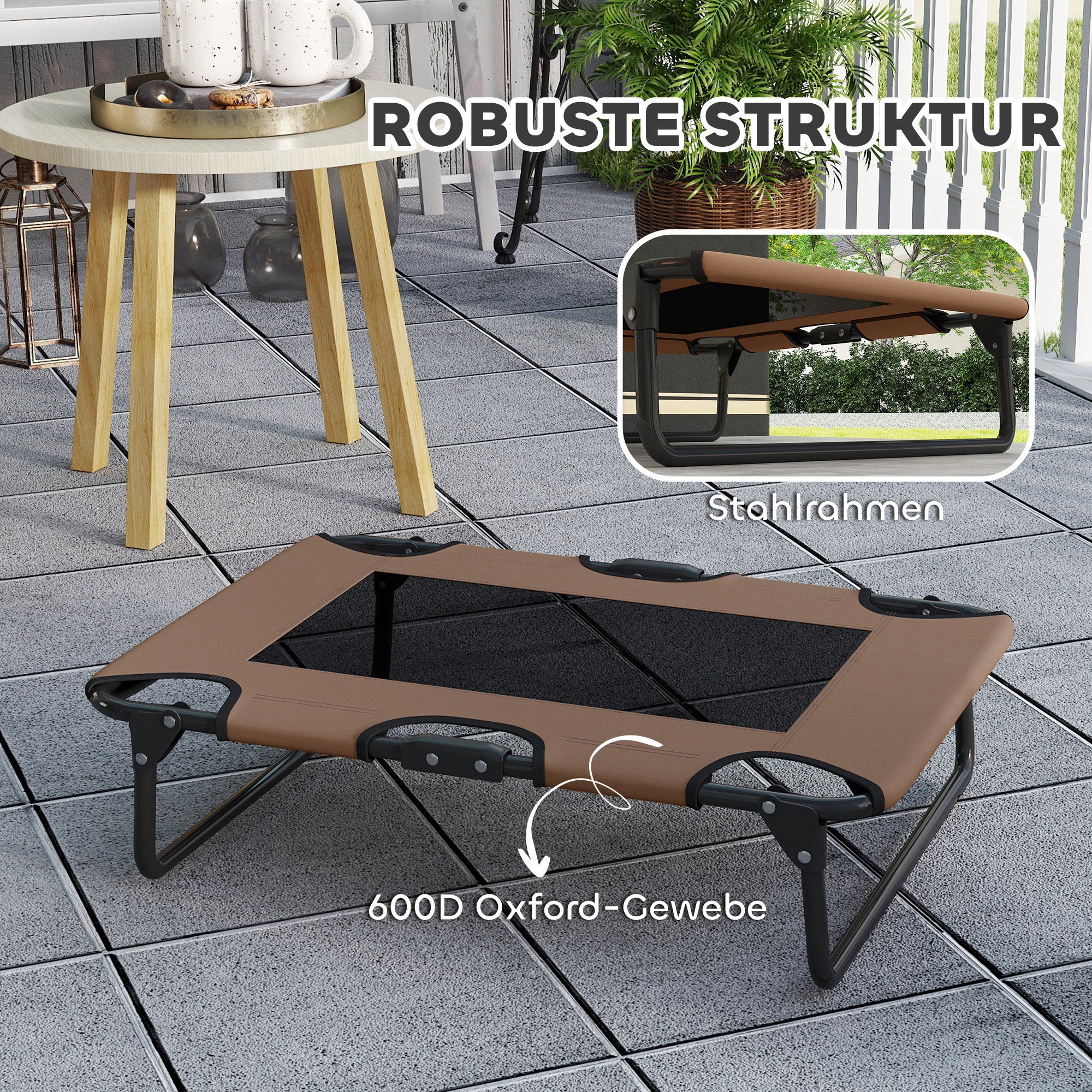 PawHut Erhöhtes Hundebett klappbar Haustierbett, Outdoor Hundeliege mit Netzdesign Kaffee Oxford 75 x 51 x 18 cm