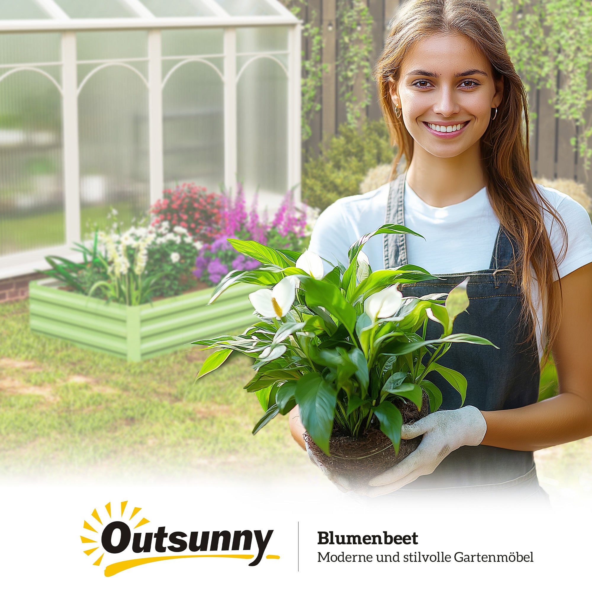 Outsunny Stahl-Hochbeet, offener Boden, einfacher Aufbau, 241L x 90,5B x 30H cm, Grün