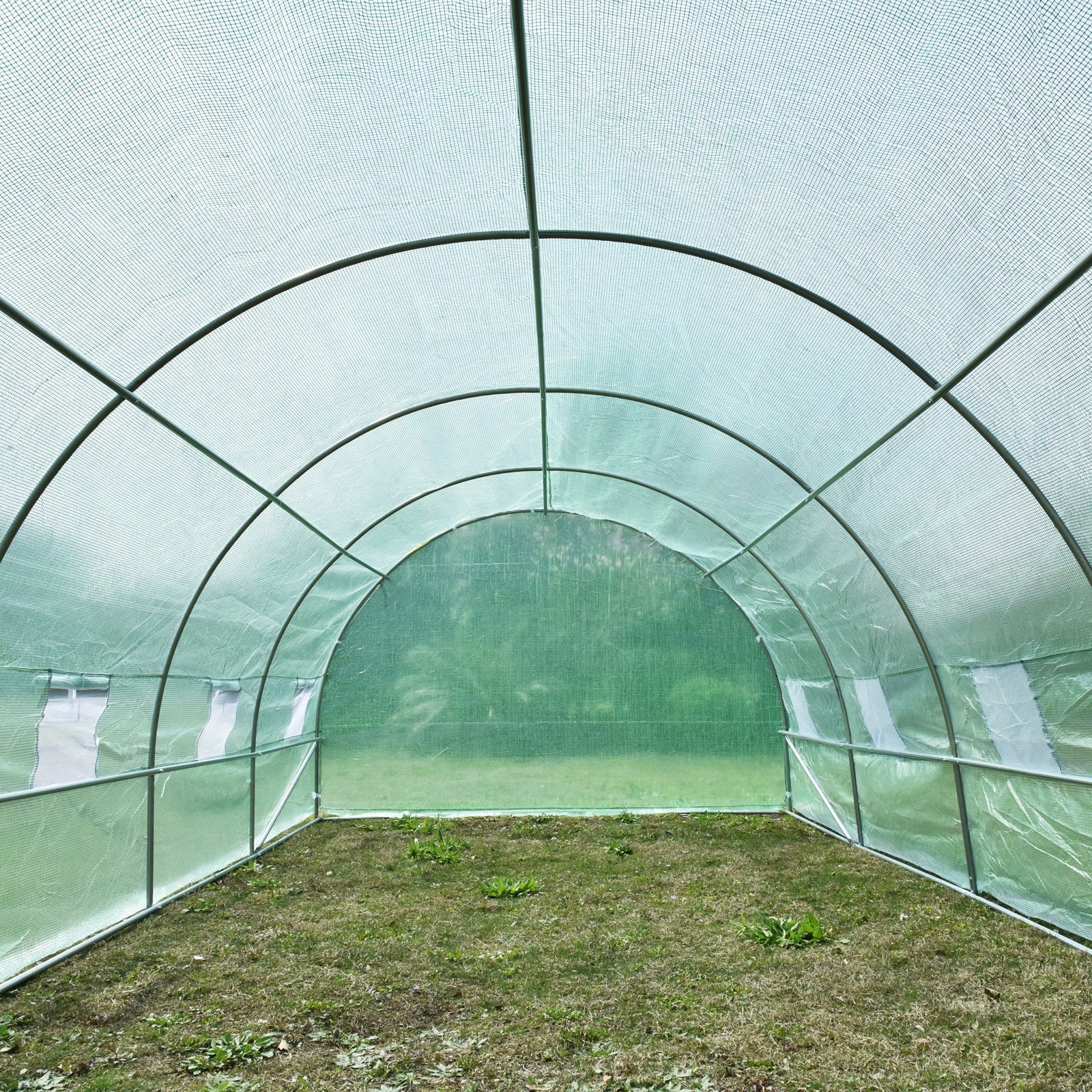 Outsunny Foliengewächshaus Tomatengewächshaus Treibhaus Folientunnel Frühbeet mit Fenster Grün 595 x 300 x 200 cm
