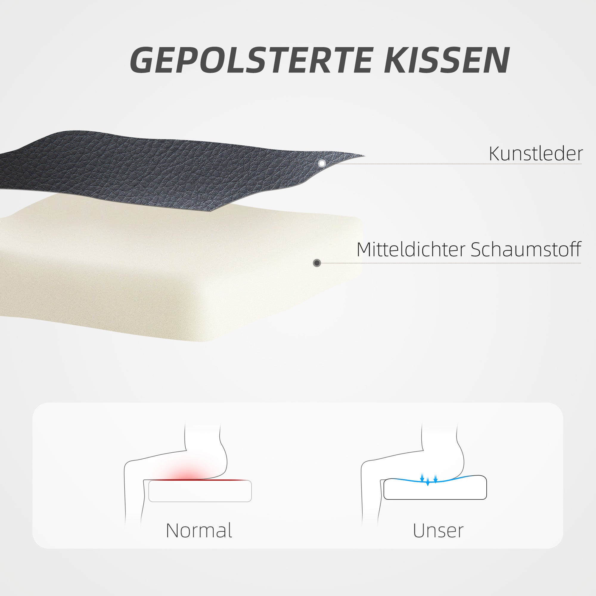 HOMCOM Bürostuhl in Lederoptik, höhenverstellbar, gepolsterte Rückenlehne, Schwarz