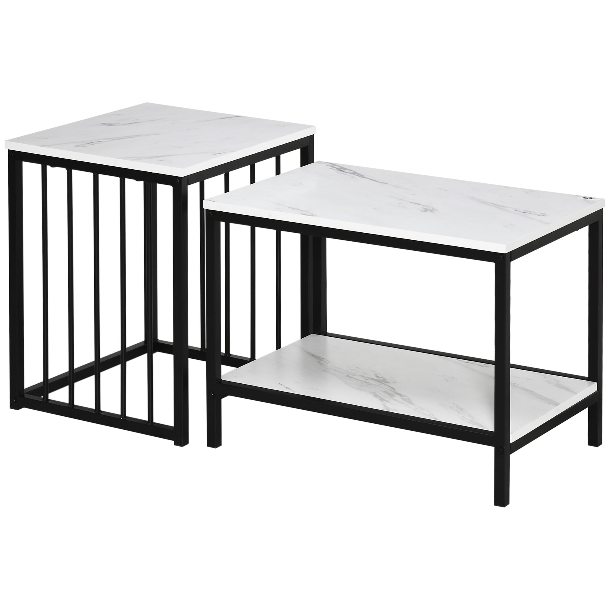 HOMCOM Satztisch-Set, pflegeleichte Oberflächen, Stahlgestell, Weiß/Schwarz