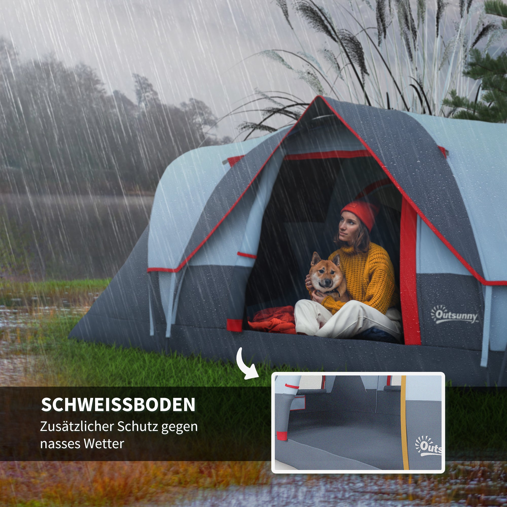 Outsunny Campingzelt für 5-6 Personen stabil wasserdicht Familienzelt mit Eingang Fenster Packtasche, Zelt mit 3000mm Wassersäule Tunnelzelt Kuppelzelt für Camping Reise Garten, Hellgrau