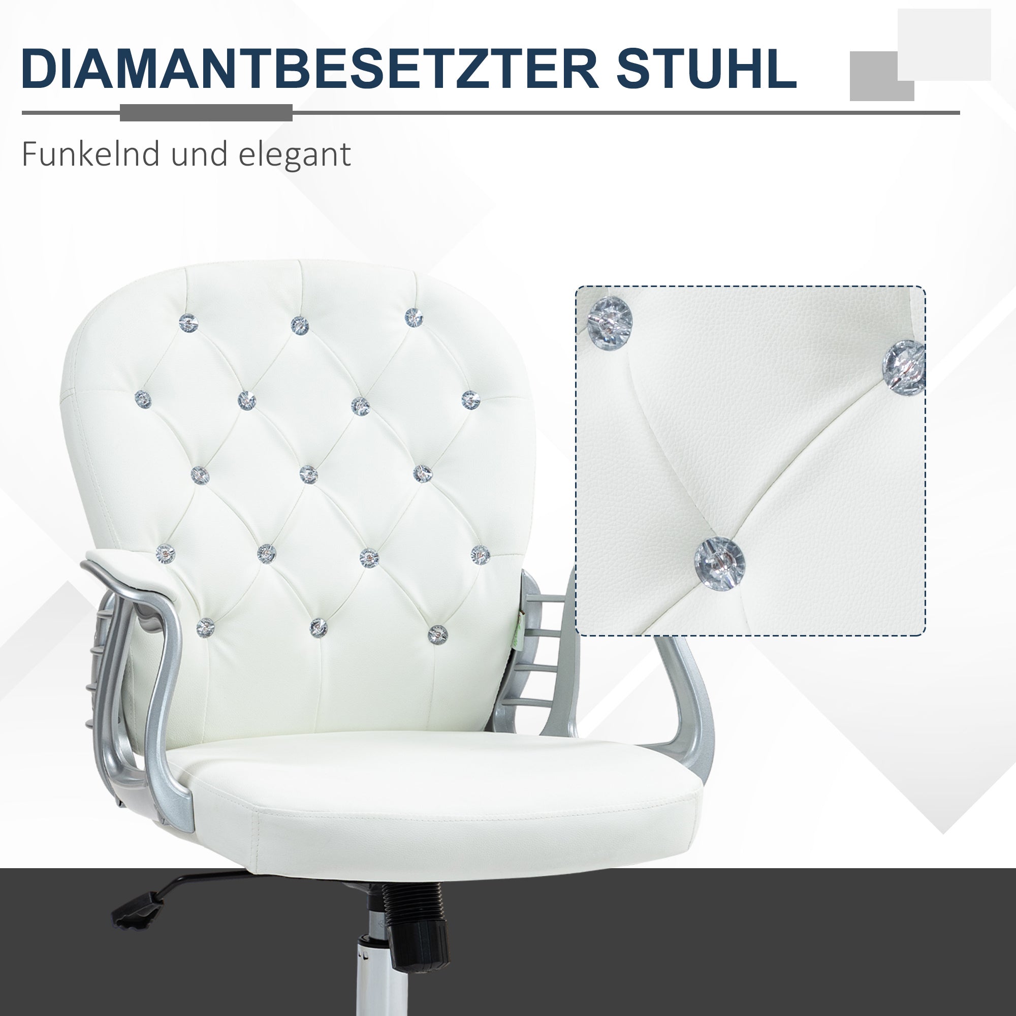 Vinsetto Bürostuhl, Ergonomisch Schreibtischstuhl mit Armlehne, Gepolsterter Rückenlehne Weiß
