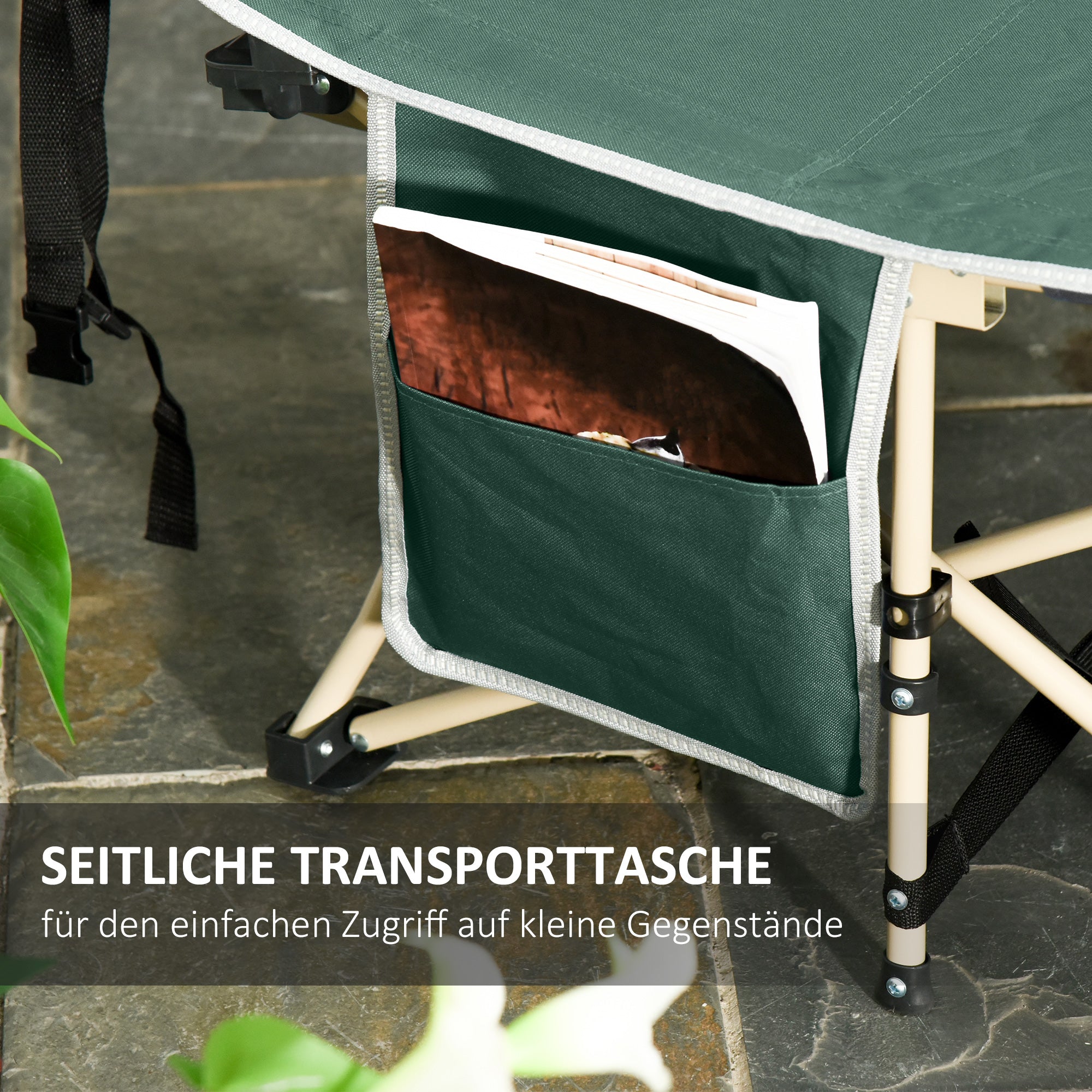 Outsunny Feldbett, Camping-Bett, klappbar, wetterbeständig, ink. Tragetasche, 190 cm x 68 cm x 52 cm, Grün + Beige