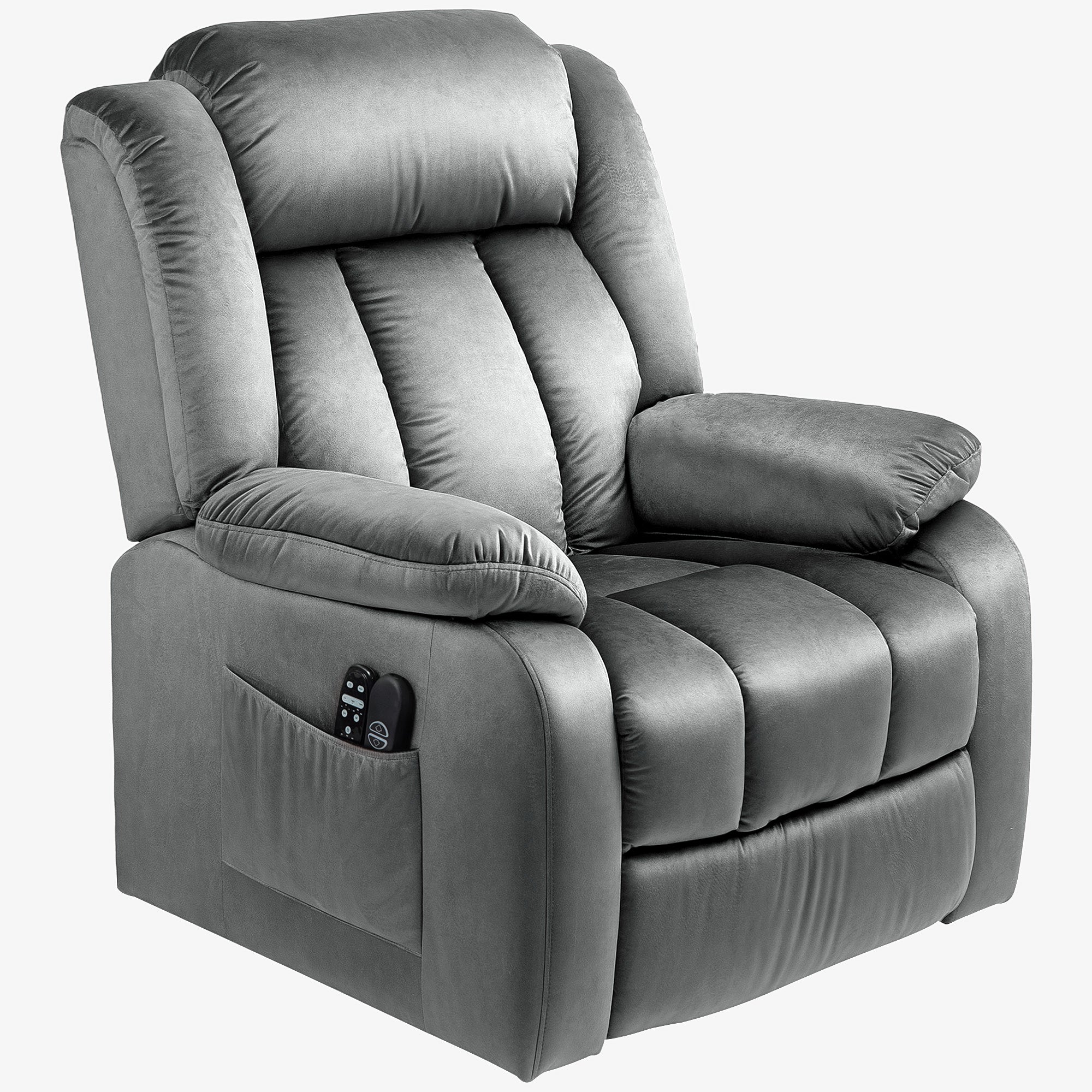 HOMCOM Aufstehsessel mit Massagefunktion und Lendenheizung, Recliner-Sessel mit Fernbedienungen und Seitentaschen, Grau