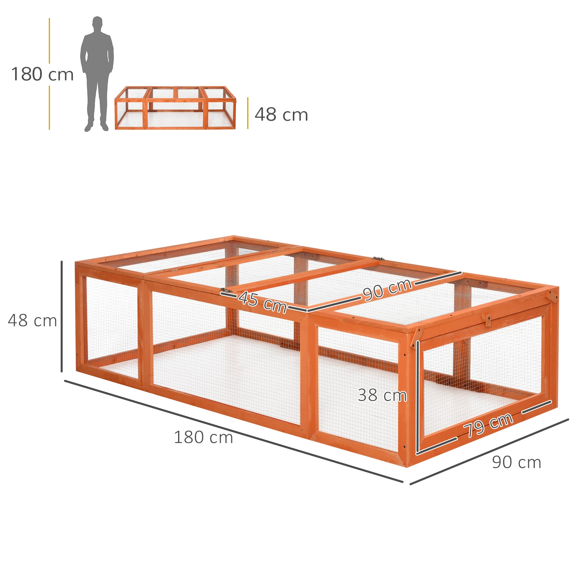 Pawhut Freilaufgehege für Kleintiere Aufklappbares Dach Tannenholz Orange