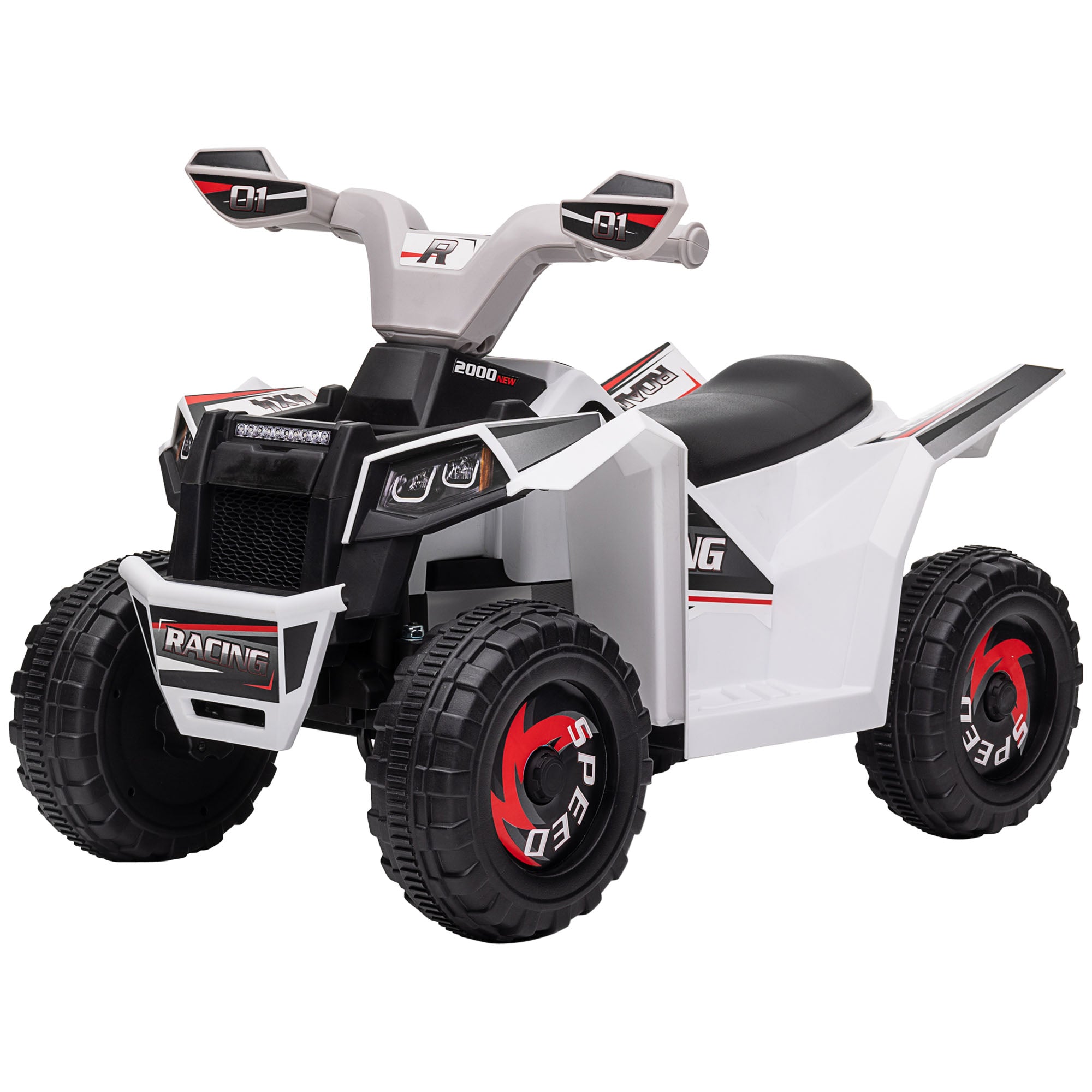 HOMCOM Elektro-Kinderquad, 2,5 km/h, Vorwärts- & Rückwärtsgang, für 18-36 Monate, Weiß