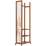 HOMCOM 2-in-1-Spiegel Spiegel Ganzkörperspiegel Garderobe, 1 Kleiderstange, 3 Regale, 35,8 x 59,8 x 170 cm, Natur, 35,8cm x 59,8cm x 170cm