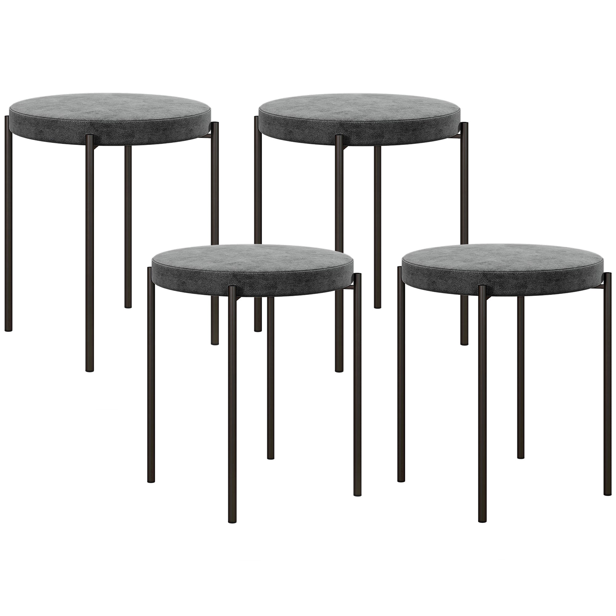 HOMCOM Küchenhocker 4-er Set, stapelbar, Samtoptik, bis 100kg, Stahlrahmen, 41,5 x 41,5 x 46 cm, Dunkelgrau
