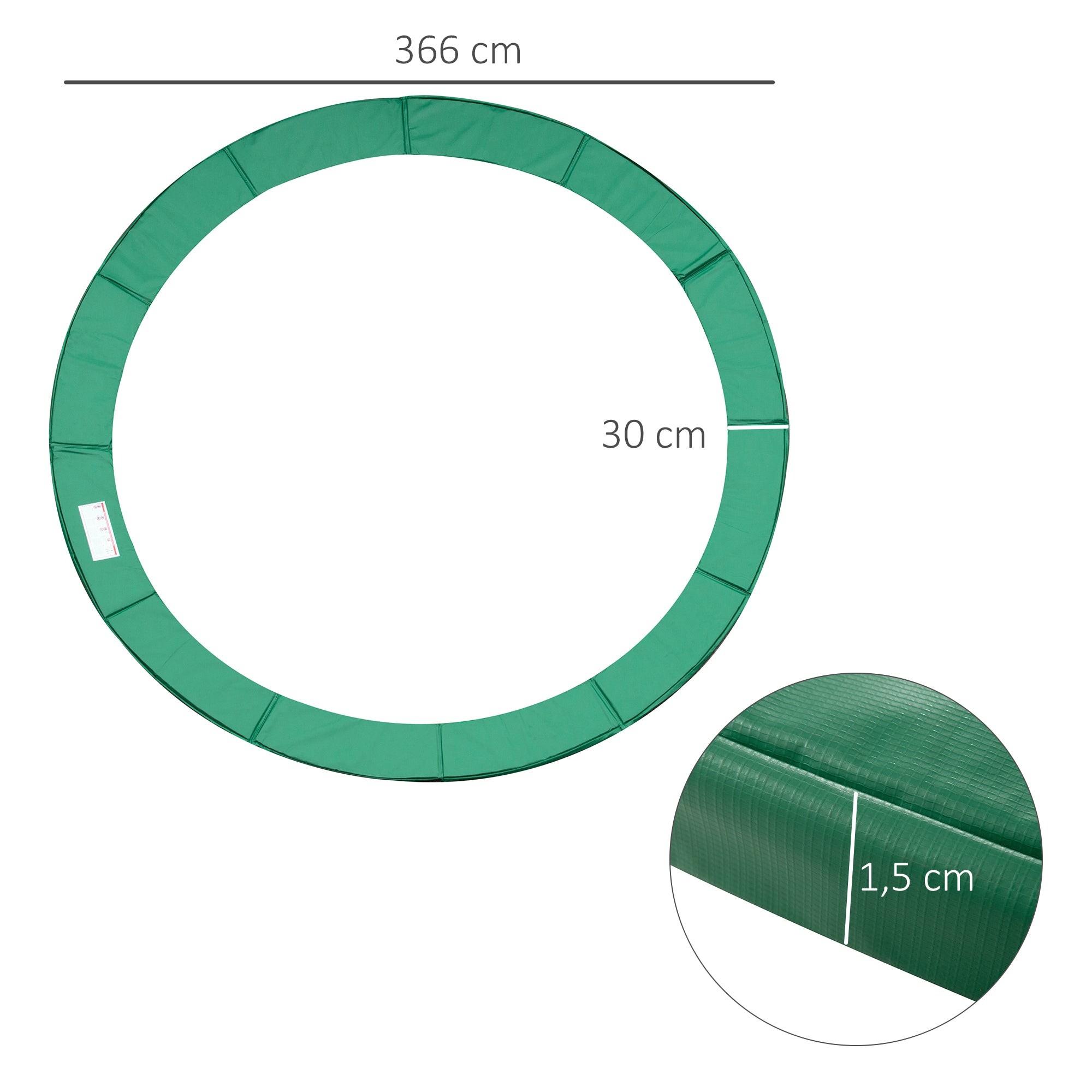 HOMCOM Trampolin Randabdeckung Ø366cm cm breit, Reißfest UV-resistent Federabdeckung, Wasserabweisend, Trampolinzubehör Randschutz Sicherheitsnetz Ersatzteile für Gartentrampoline, Grün