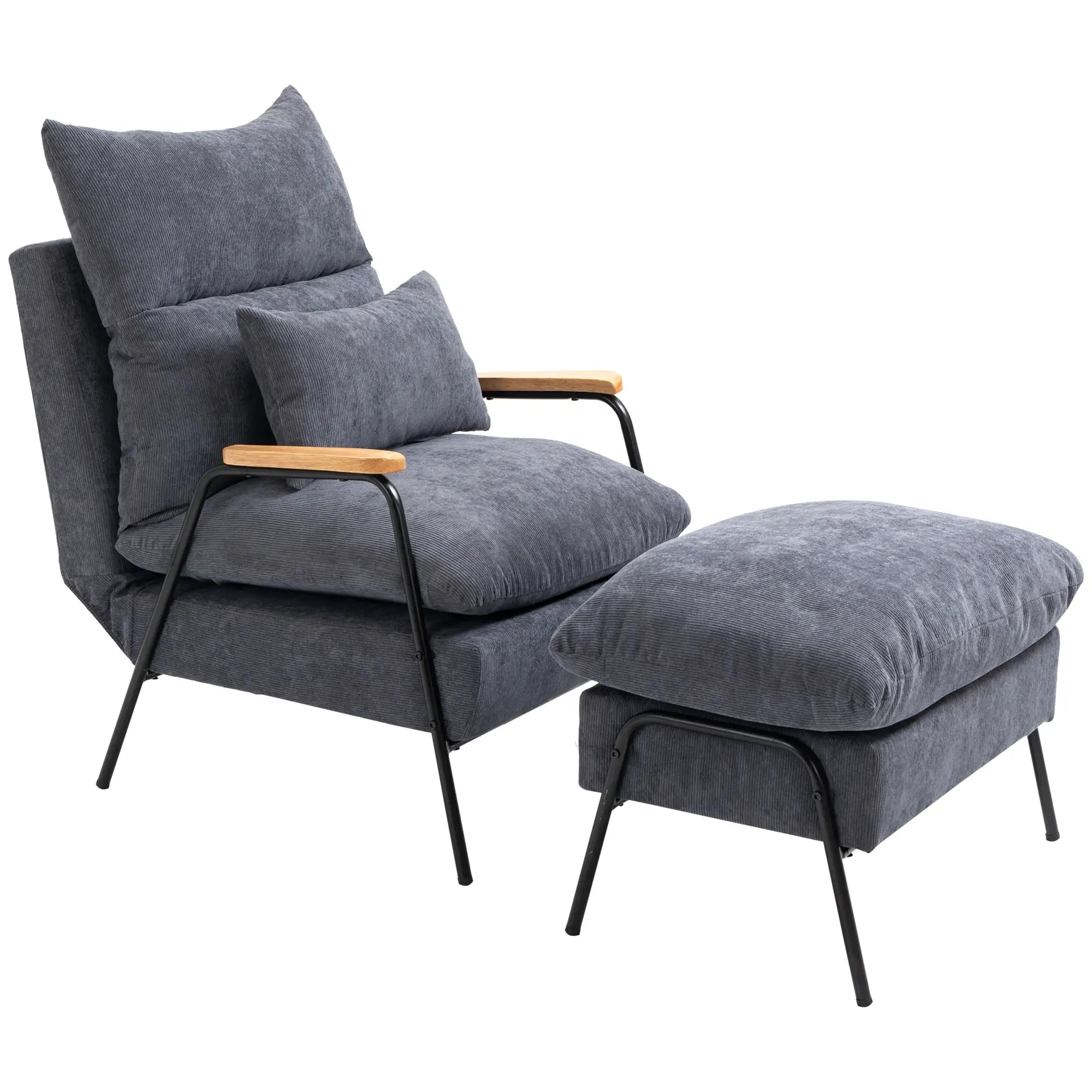 HOMCOM Sessel mit Ottomane, inkl. Kissen, 68 cm x 91,5 cm x 88 cm, Grau