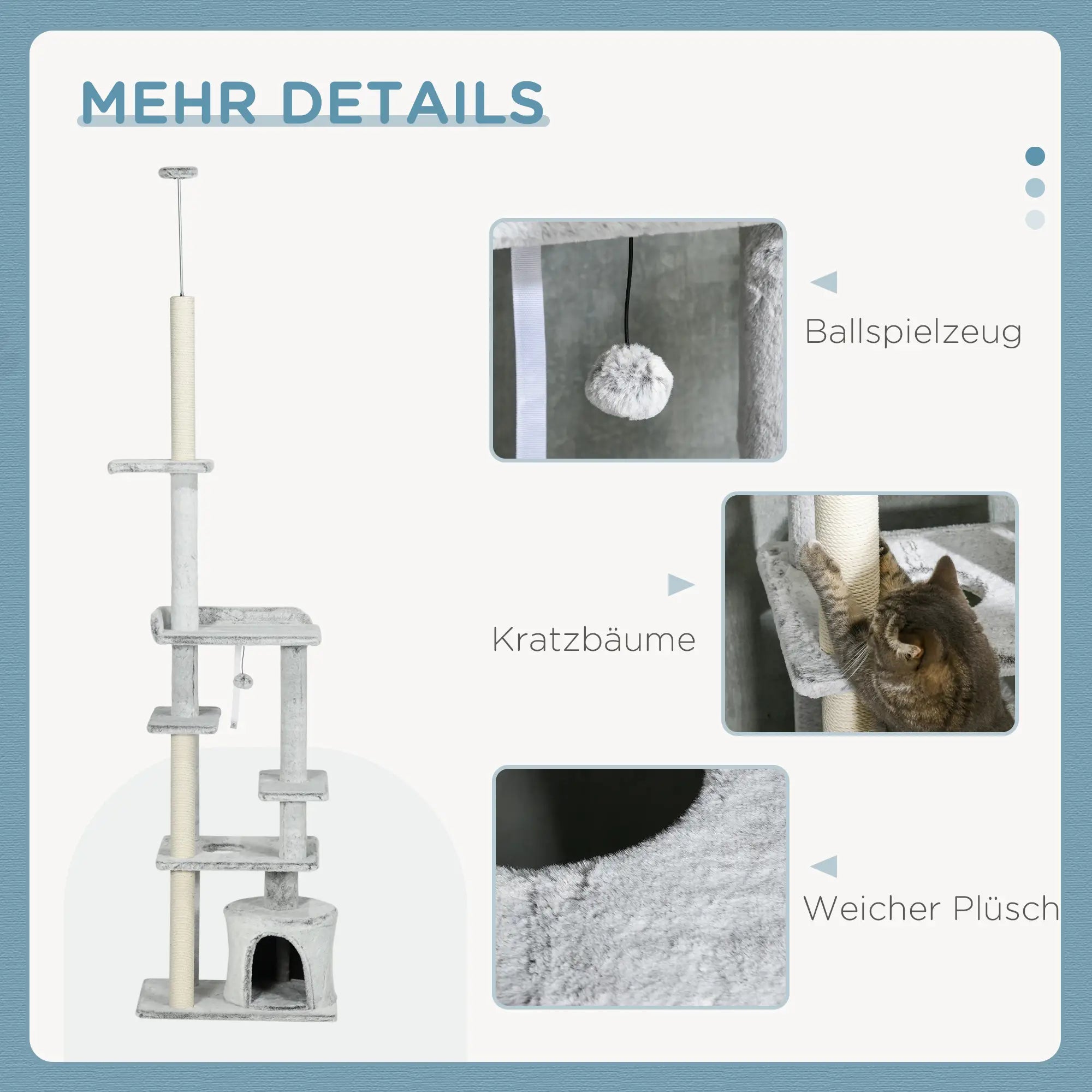 PawHut Deckenhoher Kratzbaum 225–255?cm Hellgrau mit Kippschutz