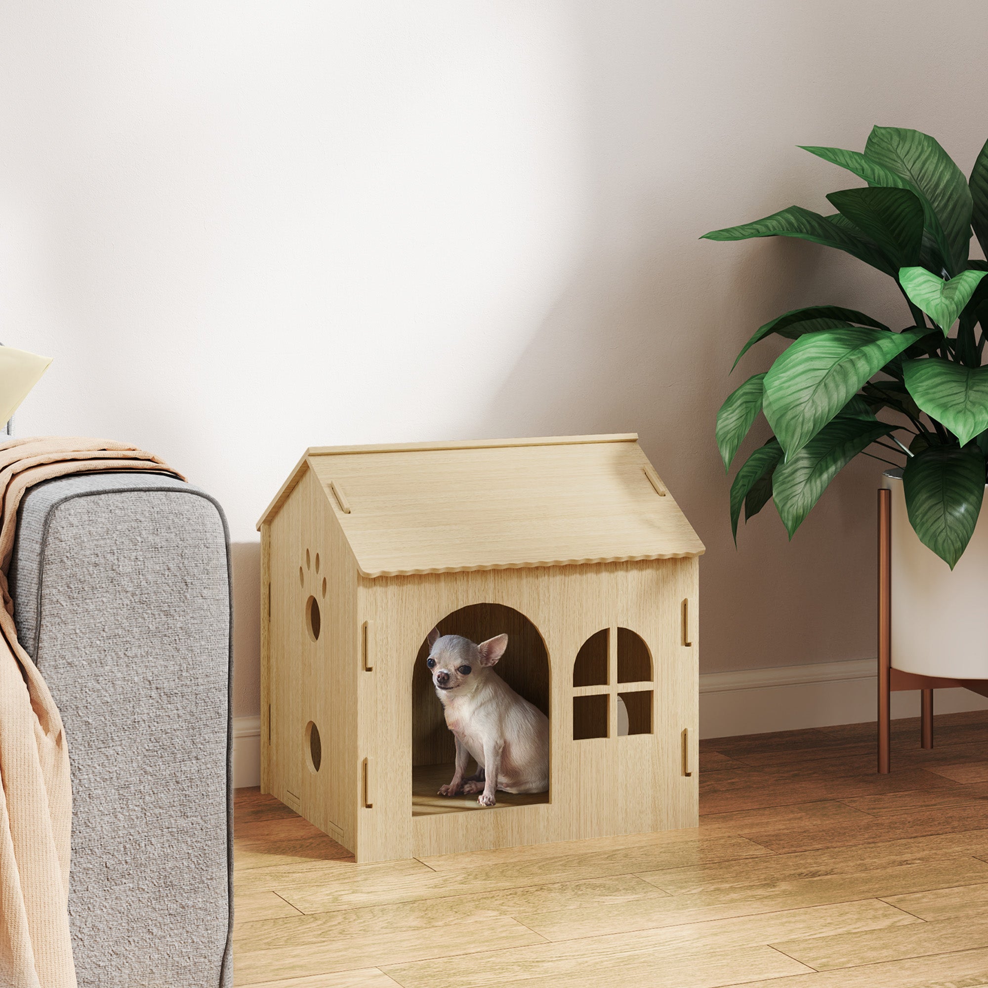 PawHut Hundehütte/Katzenhaus für Indoor, niedliches Design, 50 x 41 x 51 cm