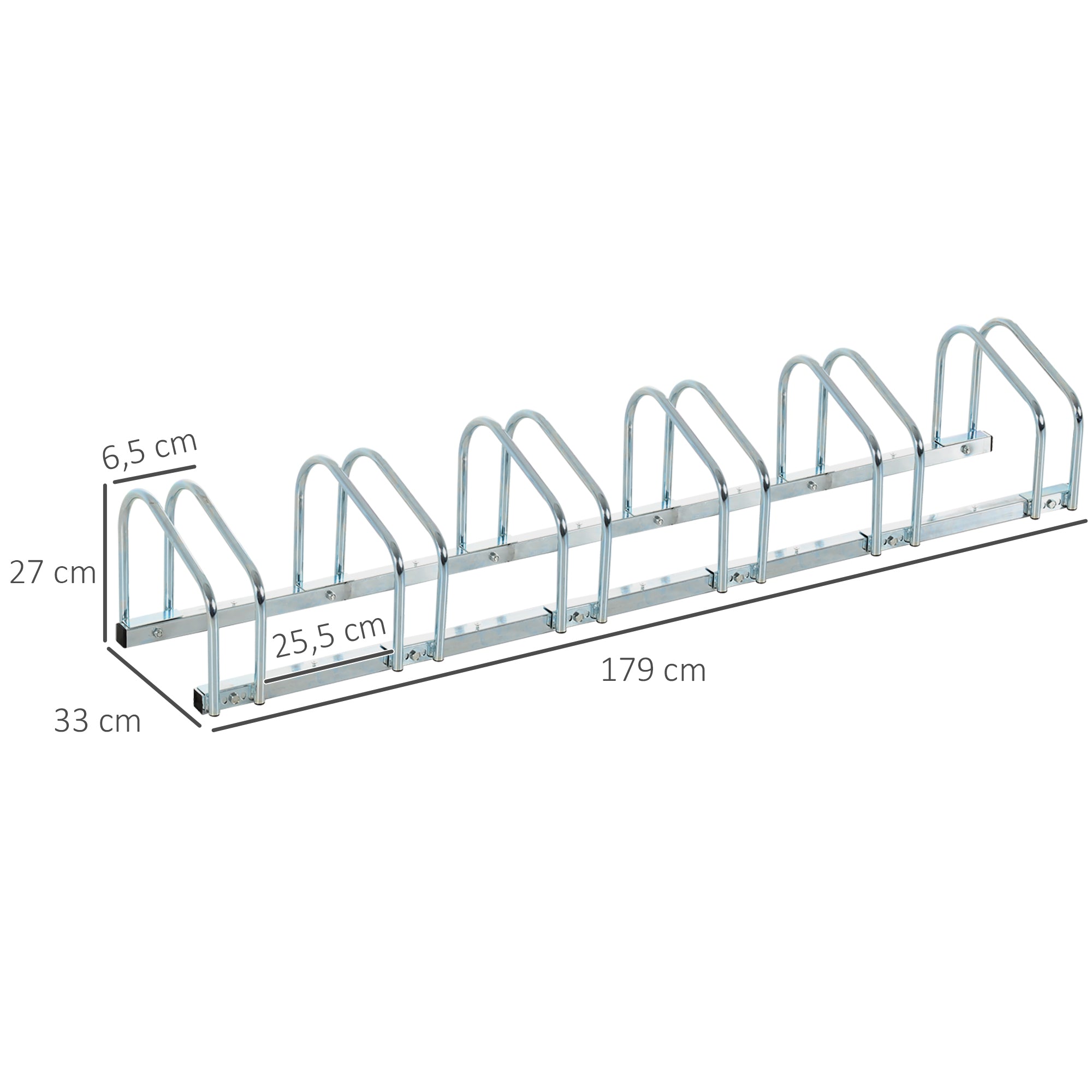 HOMCOM Fahrradständer für 6 Fahrräder wetterfest Wand- oder Bodenmontage Stahl 179 x 33 x 27cm