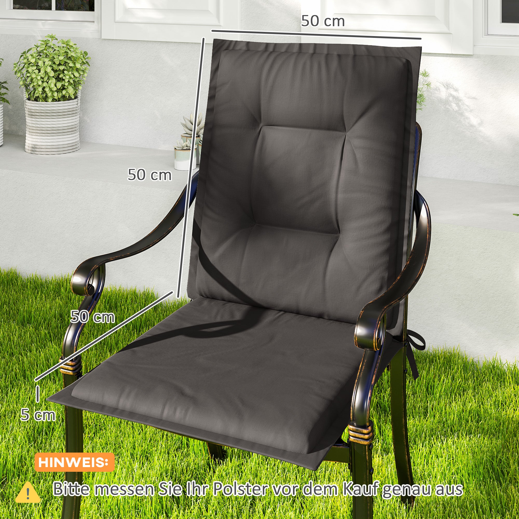 Outsunny 4er Set Sitzkissen 108 x 50 x 5 cm Stuhlkissen mit Bändern, Outdoor Indoor Sitzauflage Dunkelgrau