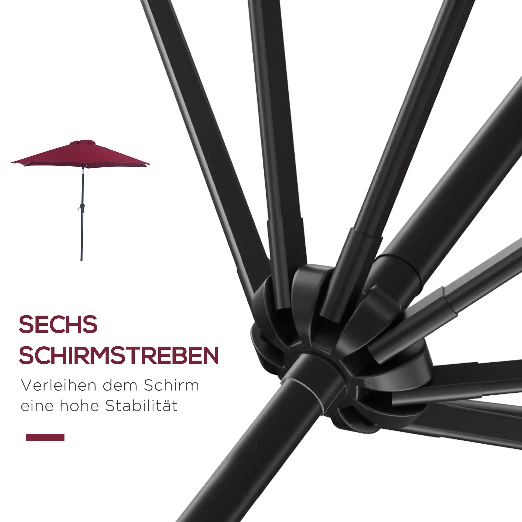 Outsunny Sonnenschirm Kippfunktion Handkurbel Aluminium Rot