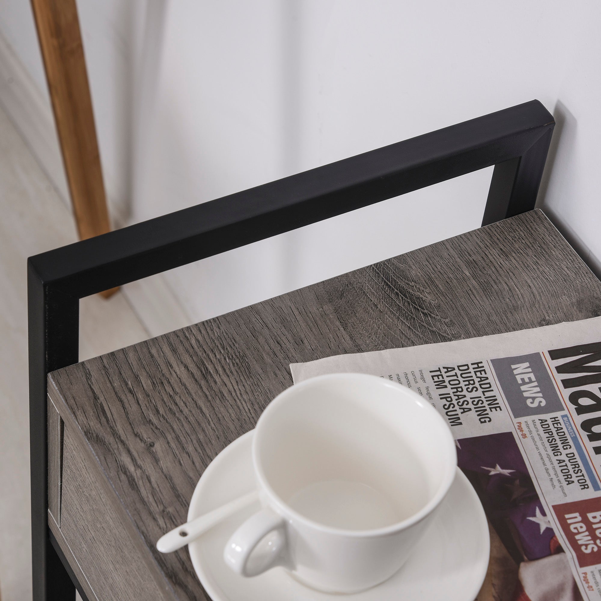 HOMCOM Beistelltisch Servierwagen mit Rädern Küchenwagen Kaffeetisch mit Schublade Ablage Sideboard beweglich Grau Spanplatte 60 x 30 x 65 cm