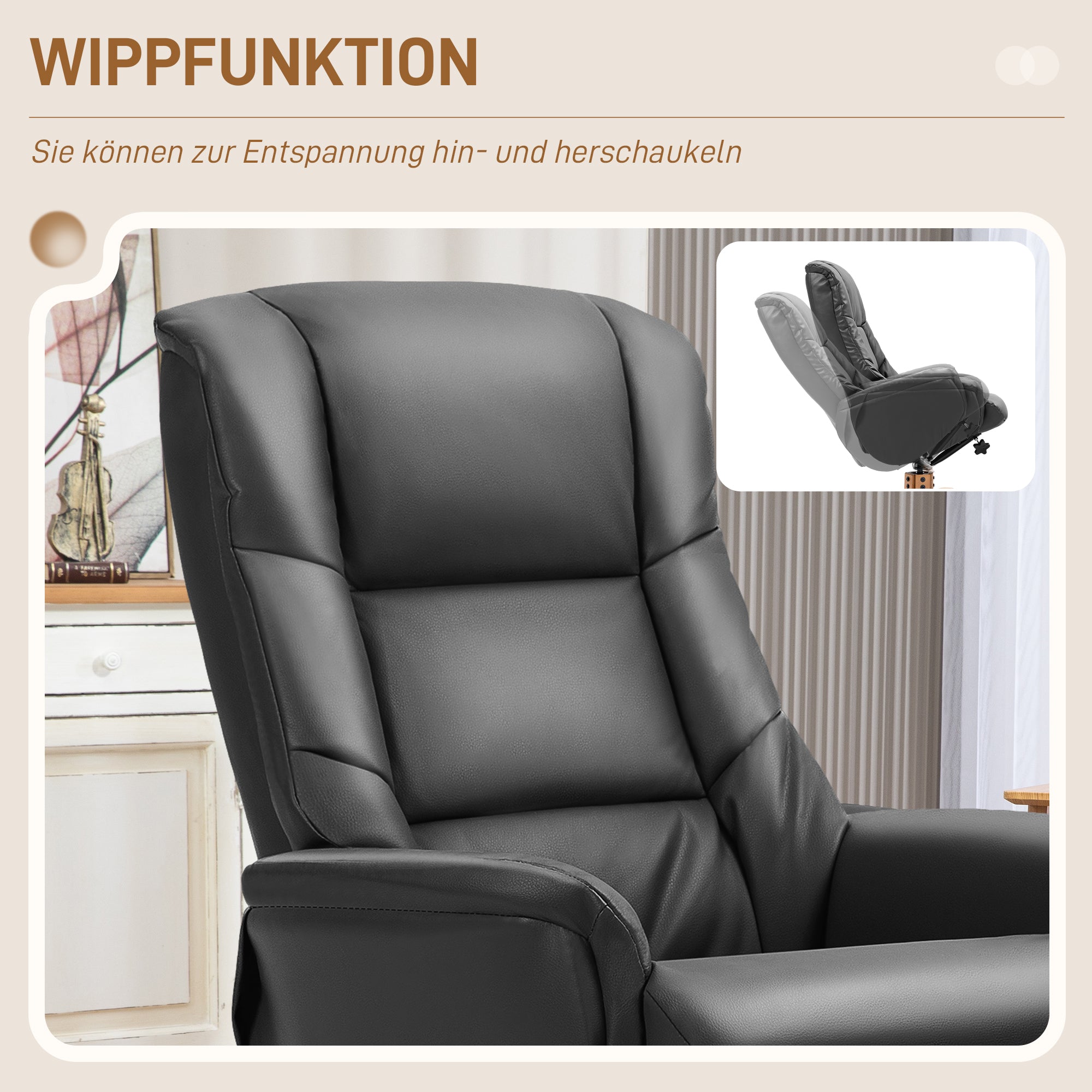 HOMCOM Relaxsessel mit Hocker, Liegefunktion, Kunstlederbezug, bis 150 kg, 71 x 84 x 102 cm, Schwarz