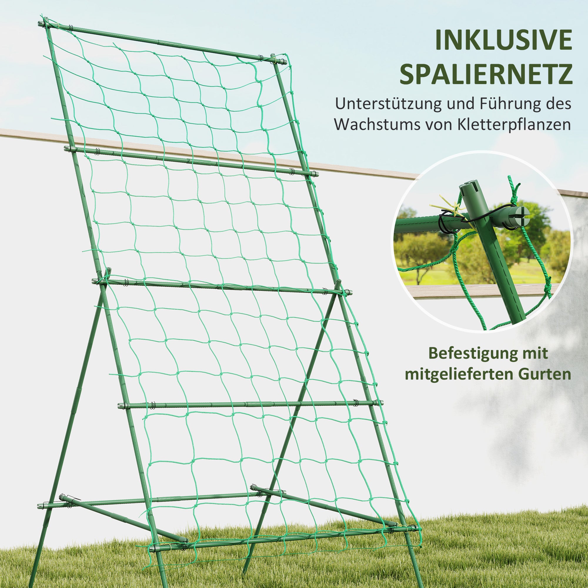 Outsunny Rankgitter aus Stahl zum Stecken rostfrei Rankhilfe in A-Form für Kletterpflanzen 101x133x227 cm Grün