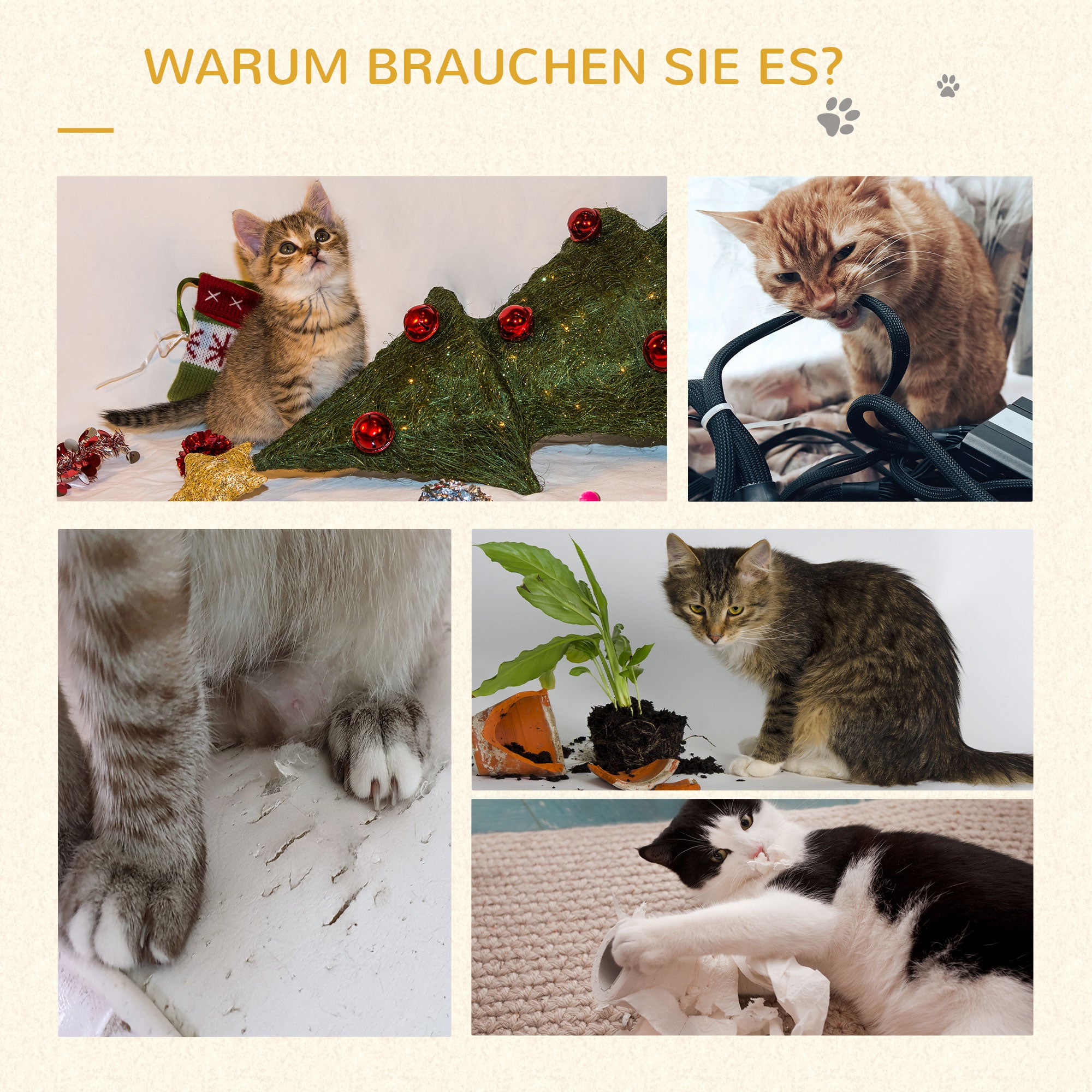 PawHut Katzenbaum Kratzbaum Kletterbaum Katzenkratzbaum, kuschelige Aussichtsplattformen, beige und kaffee, Spanplatte, Plüsch, Jute, 61x41x96 cm