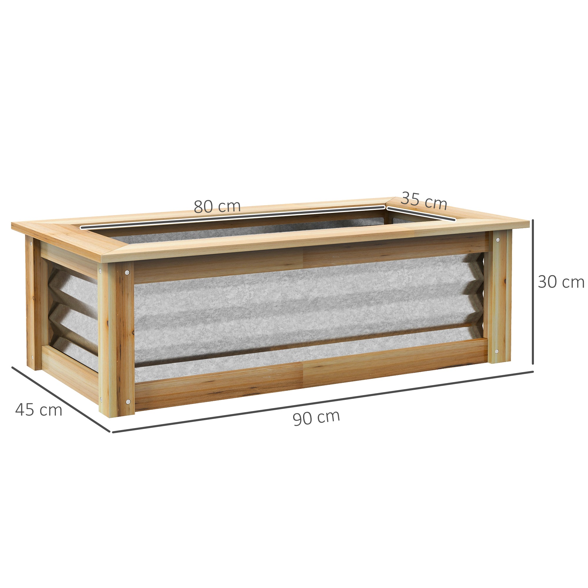 Outsunny Hochbeet, selbstentwässernd, offener Boden, Metall+Holz, 90 x 45 x 30cm