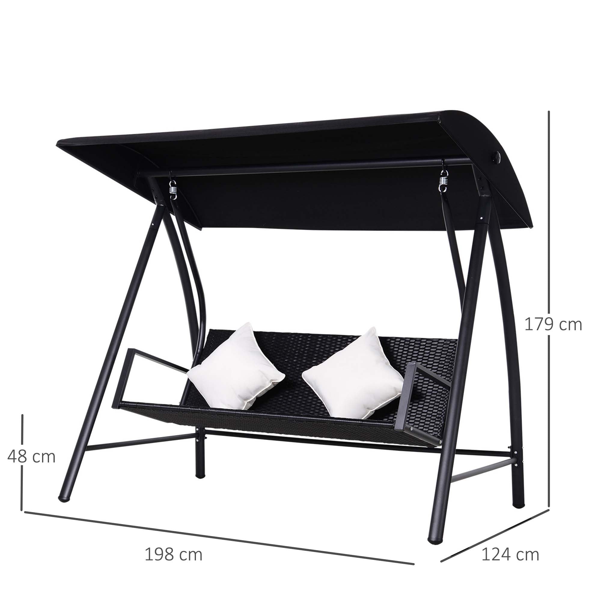 Outsunny 3-Sitzer Hollywoodschaukel Schaukel Polyrattan Metall mit Kissen belastbar bis 360kg Neu (Schwarz)