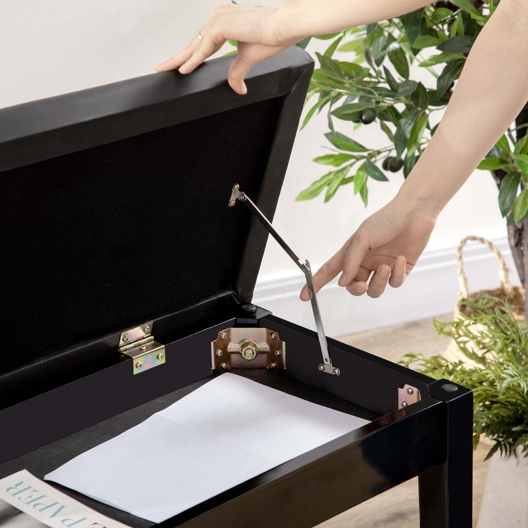 HOMCOM Klavierbank, Pianobank für 1 Person, gepolstert, Holzbeine, Schwarz