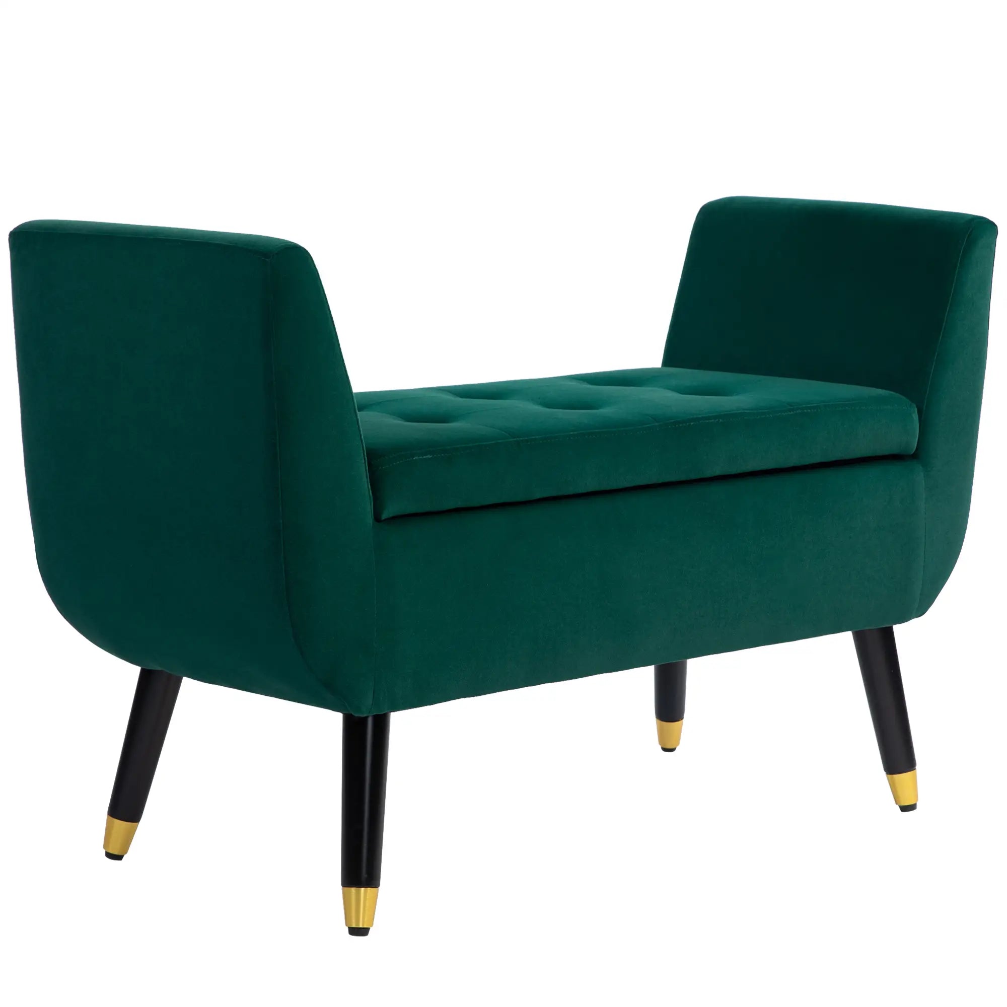 HOMCOM Polsterbank mit Stauraum, Armlehnen, Samtartiges Polyester, Kautschukholz, 107 x 42 x 65 cm, Grün