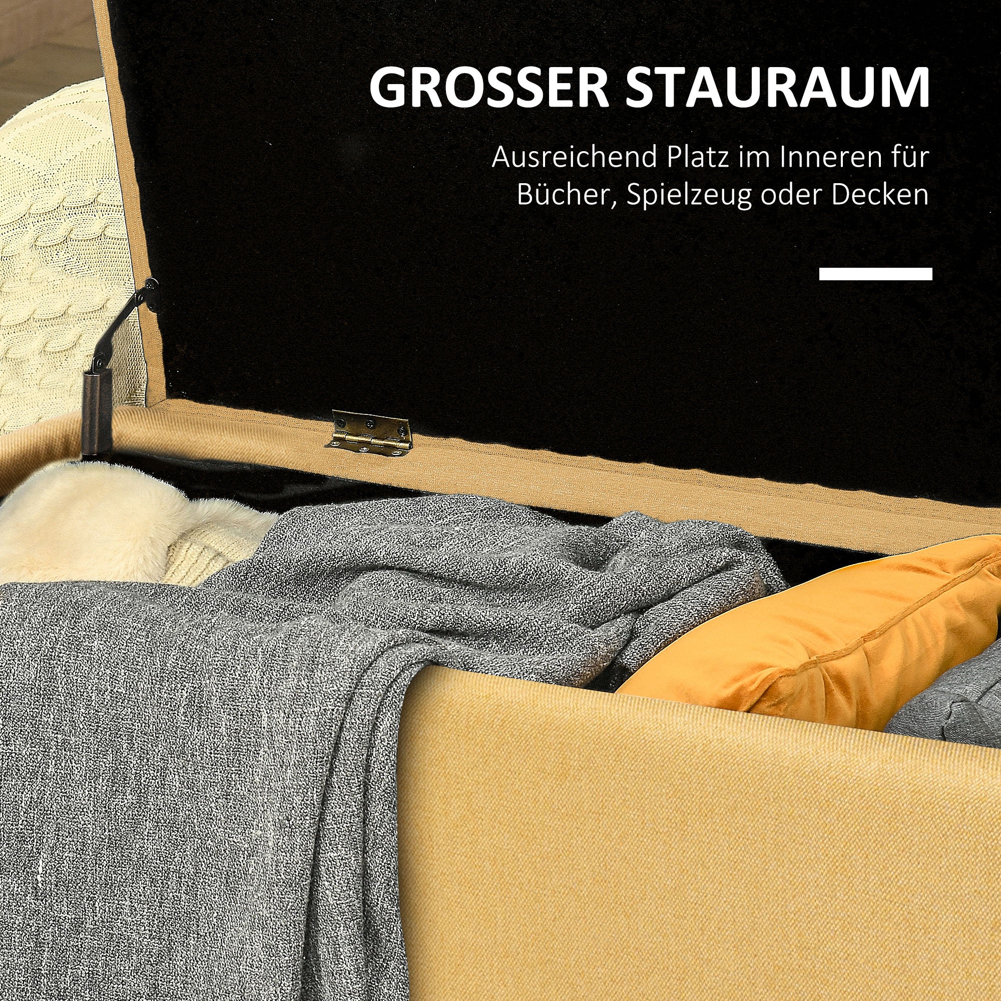 HOMCOM Sitzbank, Sitztruhe, Polsterbank, Leinenoptik, bis 150kg, 101x38,5x44,5 cm, Gelb
