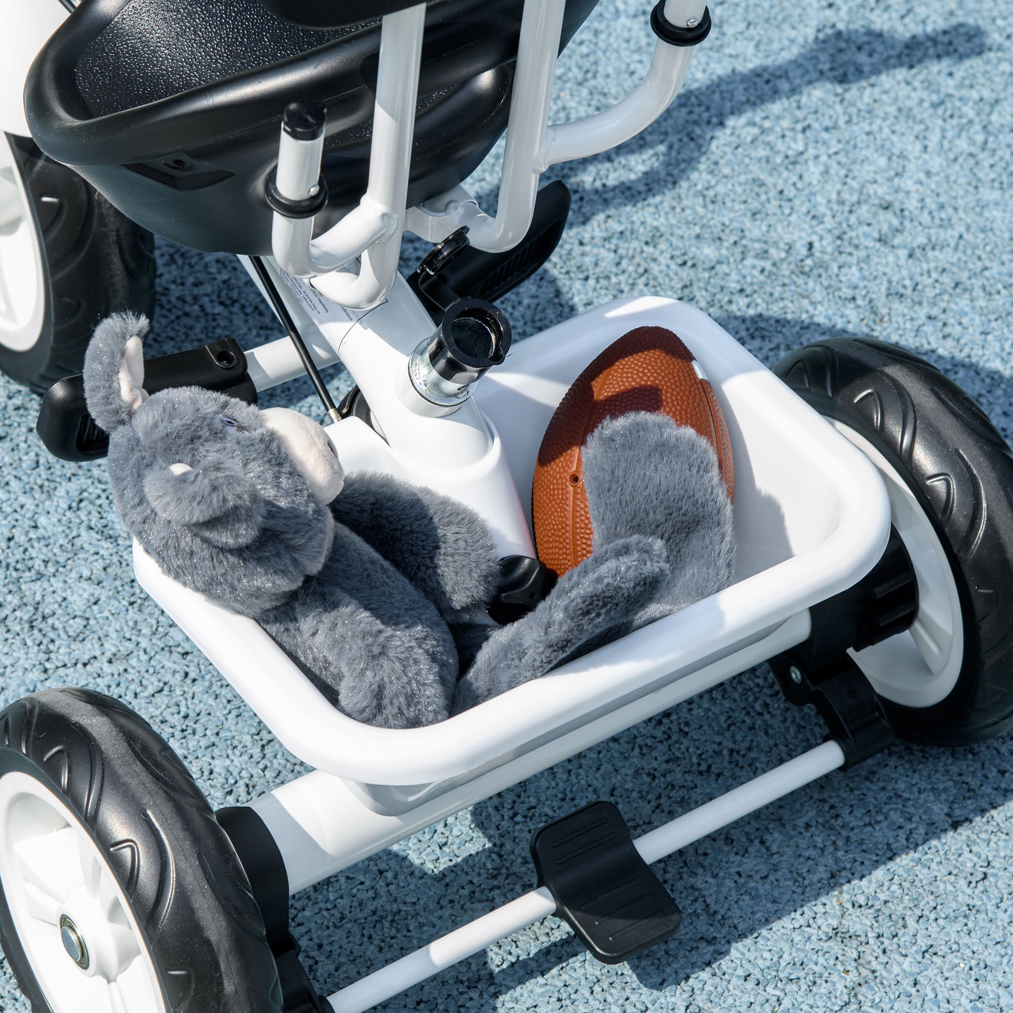 HOMCOM 6-in-1 Kinderdreirad mit Schiebestange, Dach, Gurt, Ablagekorb, für 1-5 Jahre, Weiß