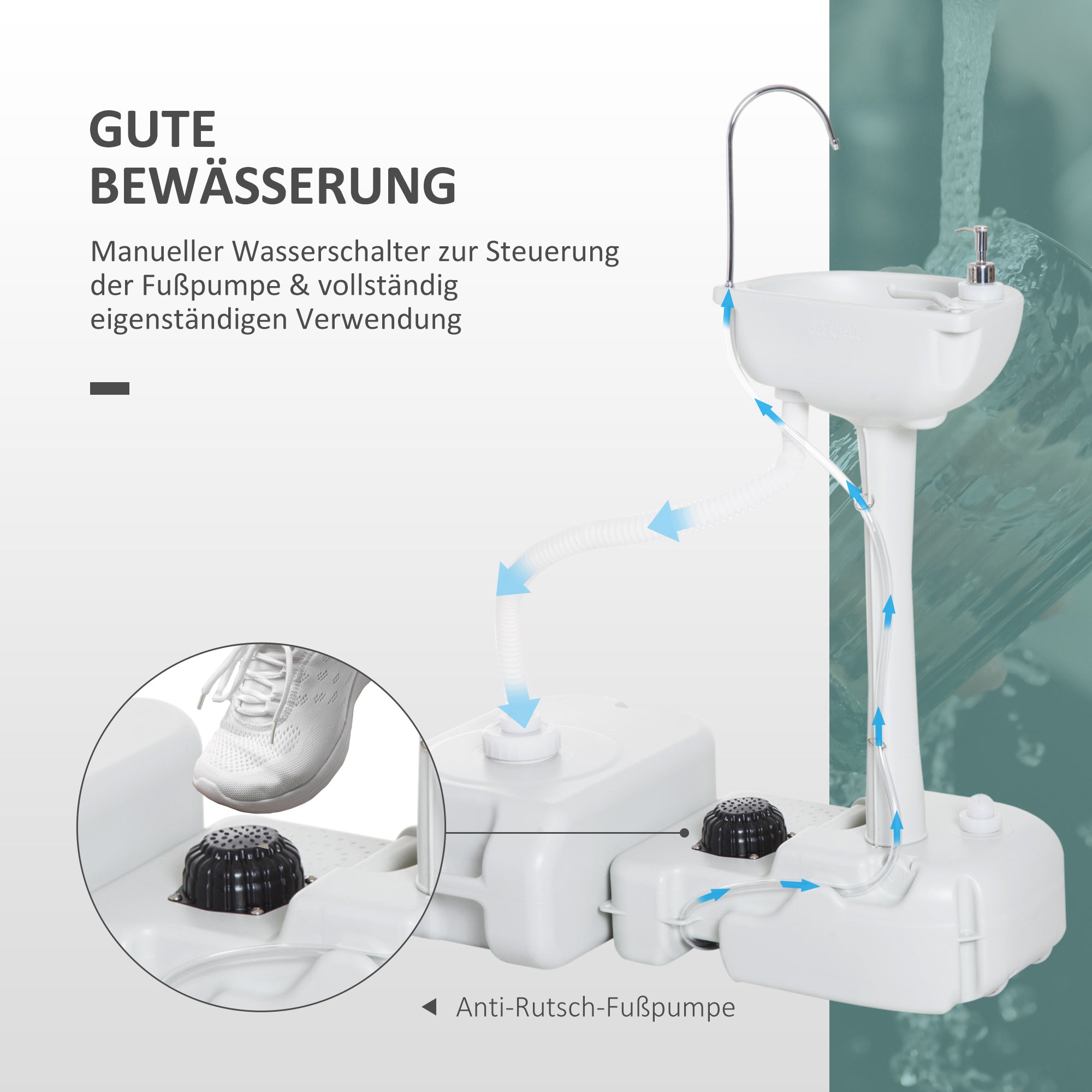 Outsunny Camping-Waschbecken mit Auffangbehälter, Seifenspender, 17L Wassertank, mobil, hellgrau