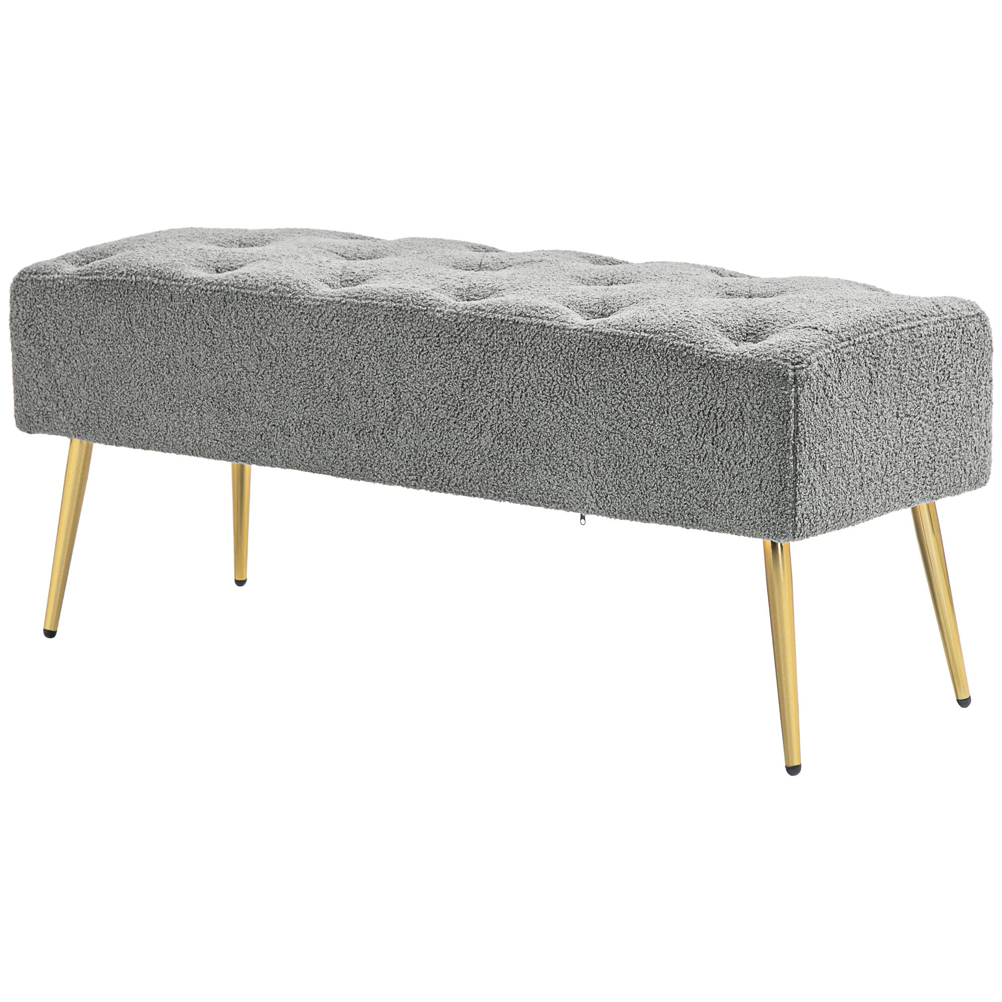 HOMCOM Bettbank, Sitzbank, weicher Bezug in Lammwoll-Optik, bis 120 kg, vergoldete Stahlbeine, 112x41x46cm, Grau