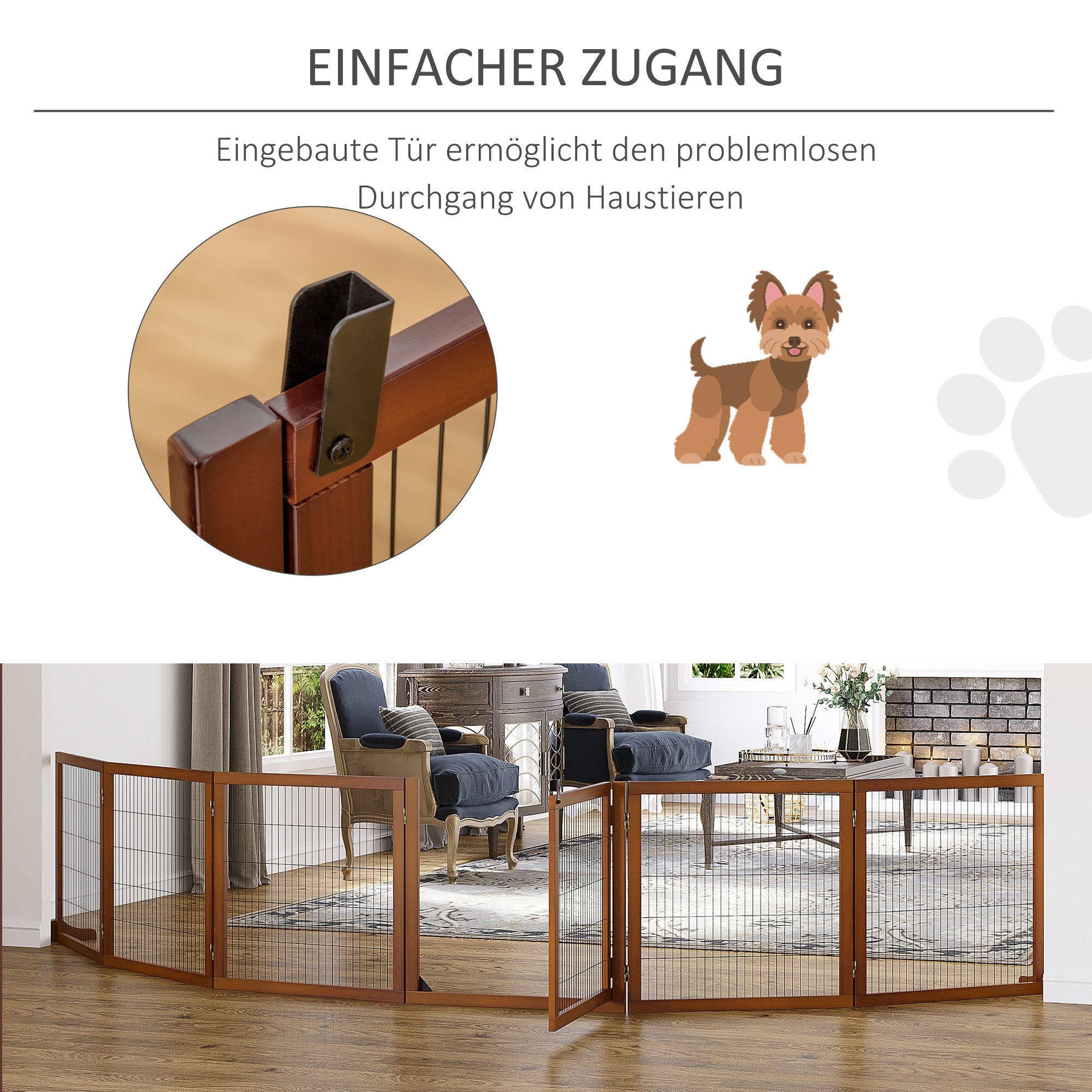 PawHut Absperrgitter für Hunde, klappbar, Kiefernholz, 432 x 36 x 70 cm, Kaffee