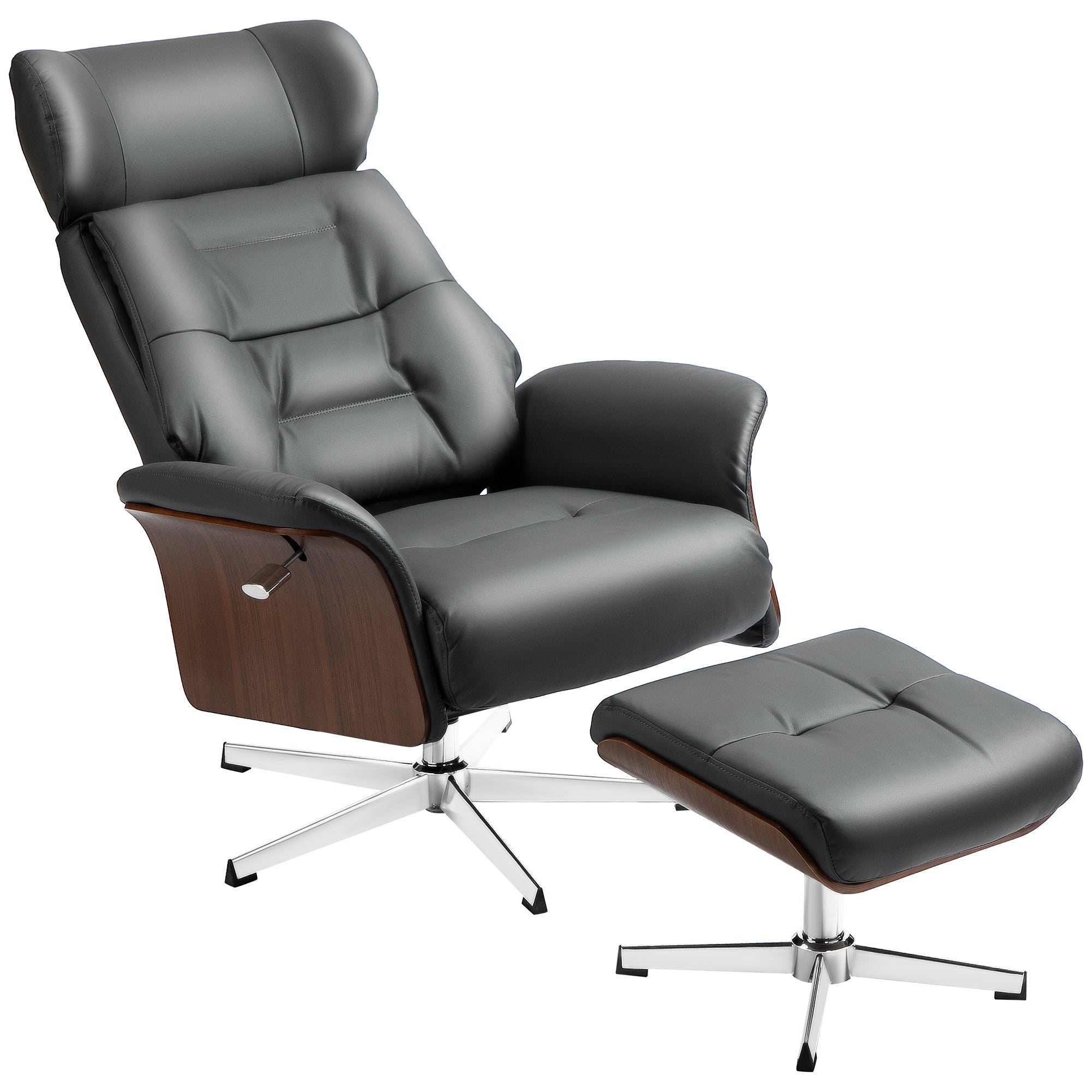 HOMCOM Relaxsessel mit Hocker, Liegefunktion, drehbar, Lederoptik, bis 150 kg, Dunkelgrau