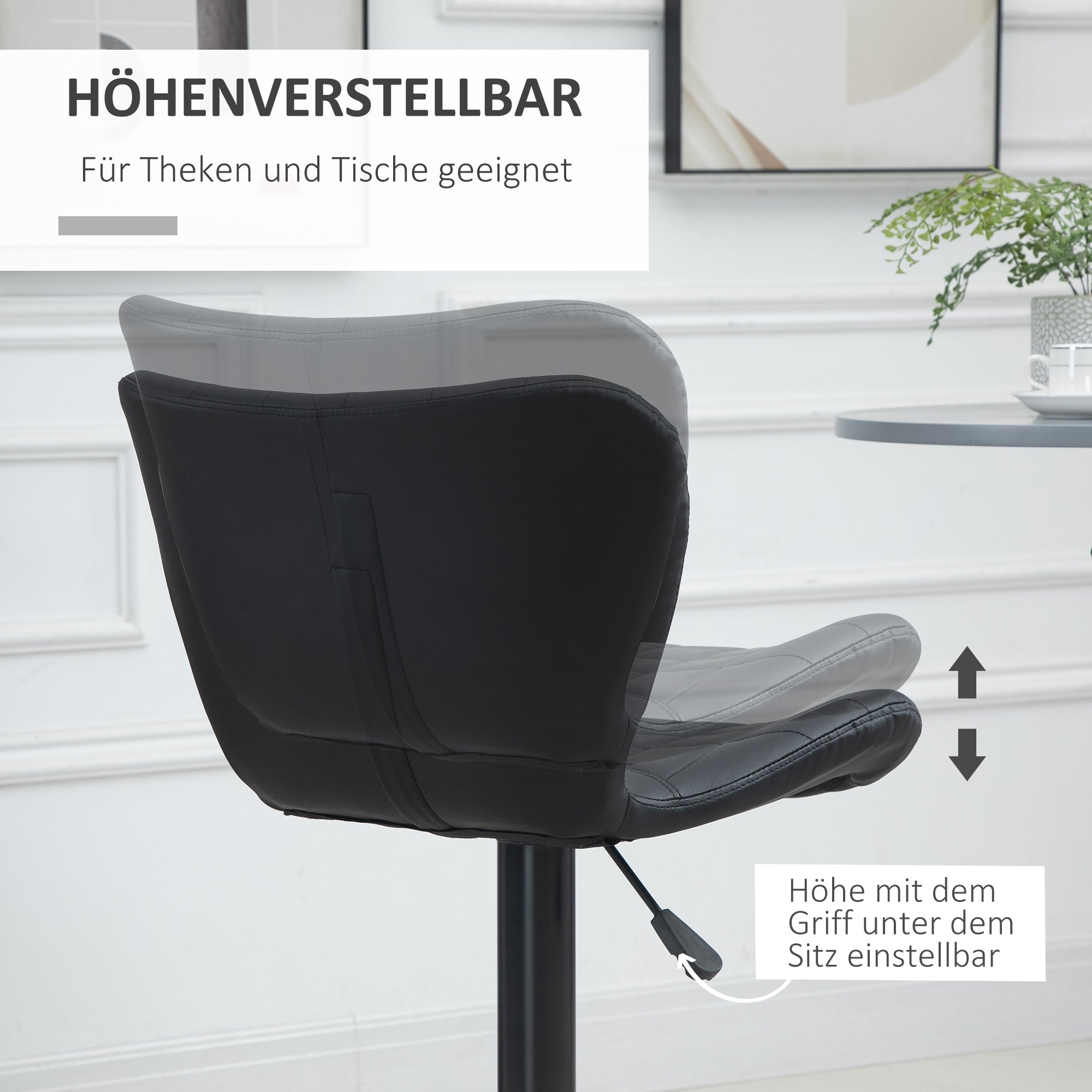 HOMCOM 2-er-Set Barhocker Retrodesign 47 cm x 51,5 cm x 89-109 cm Schwarz