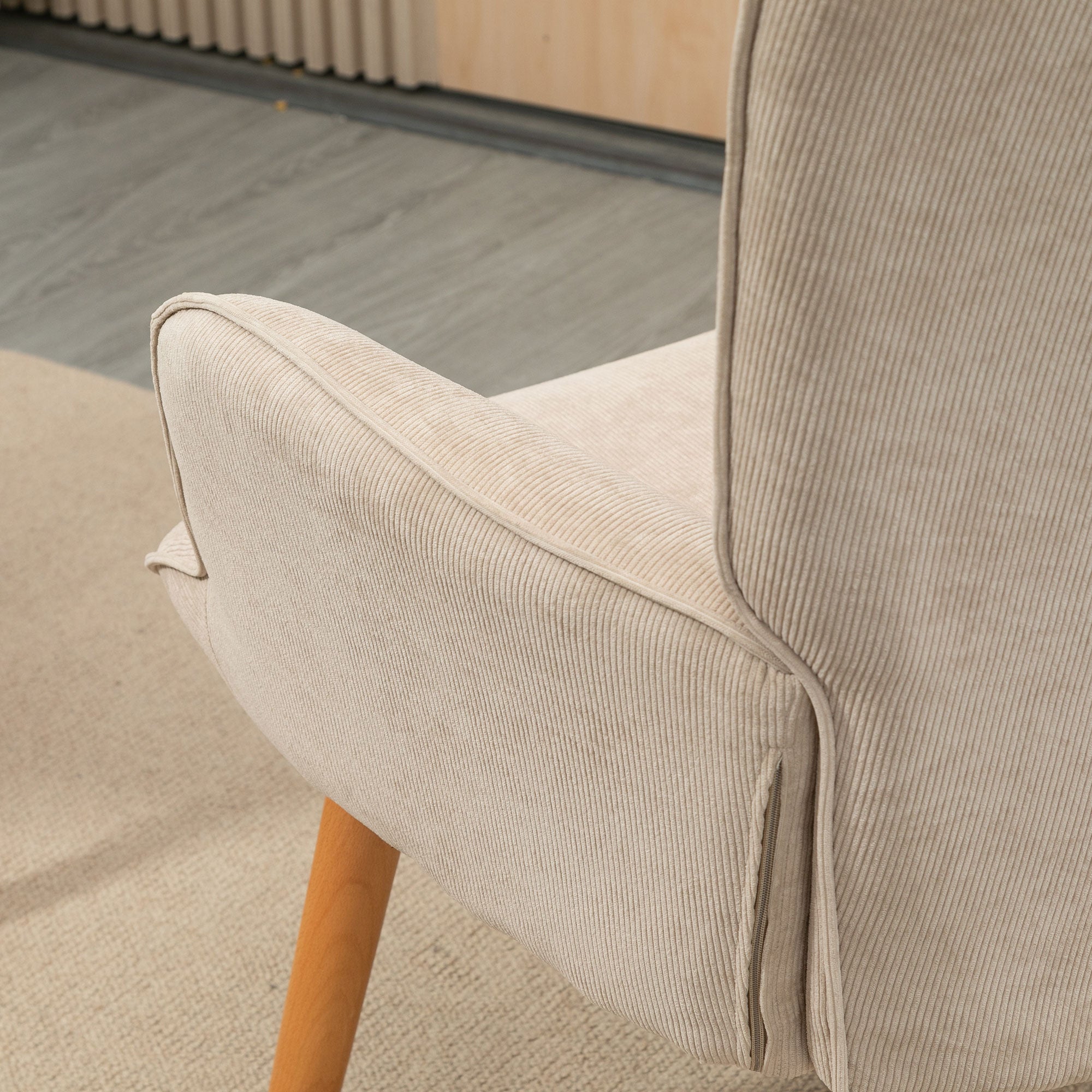 HOMCOM Akzentsessel mit Hocker, Relaxsessel in Cord-Optik, Armlehnstuhl mit Holzbeinen, für Wohnzimmer, Beige