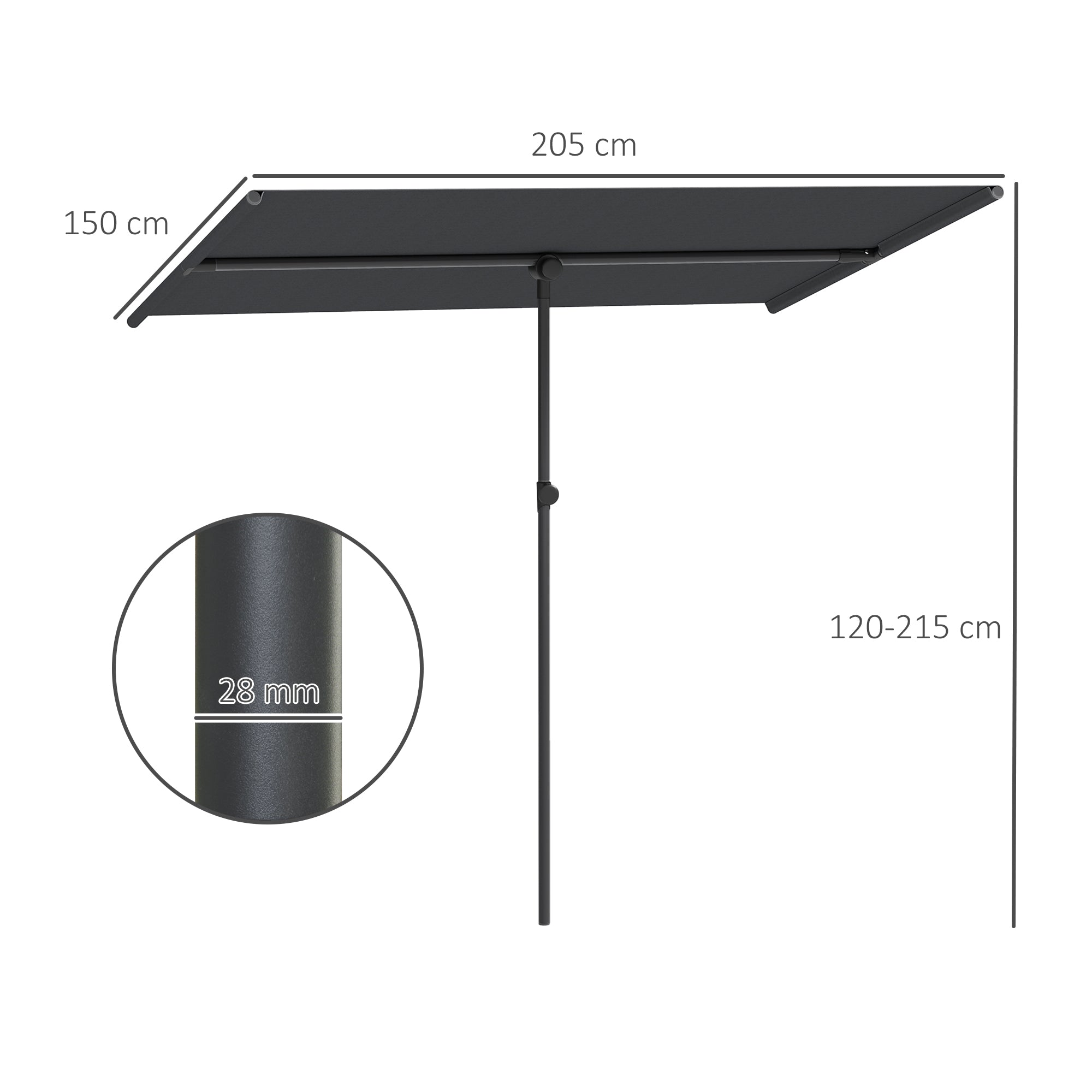 Outsunny Sonnenschirm 180 Grad drehbar Höhenverstellbar Gartenschirm mit Aluminium-Mast 150x205cm Dunkelgrau