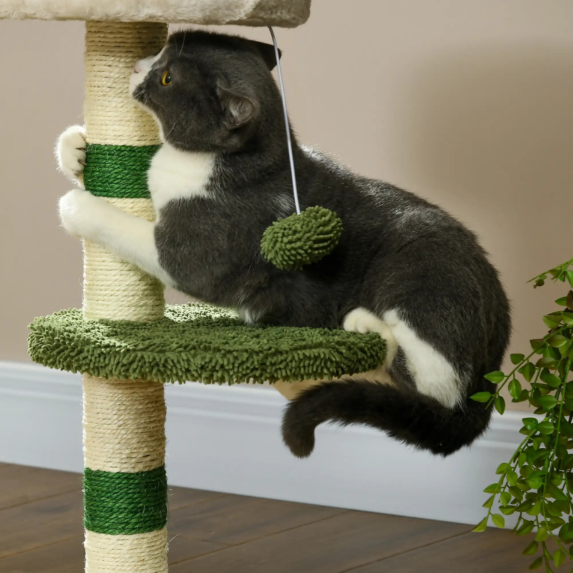 PawHut Kratzbaum 64?cm Grün mit Liegefläche & Spielball