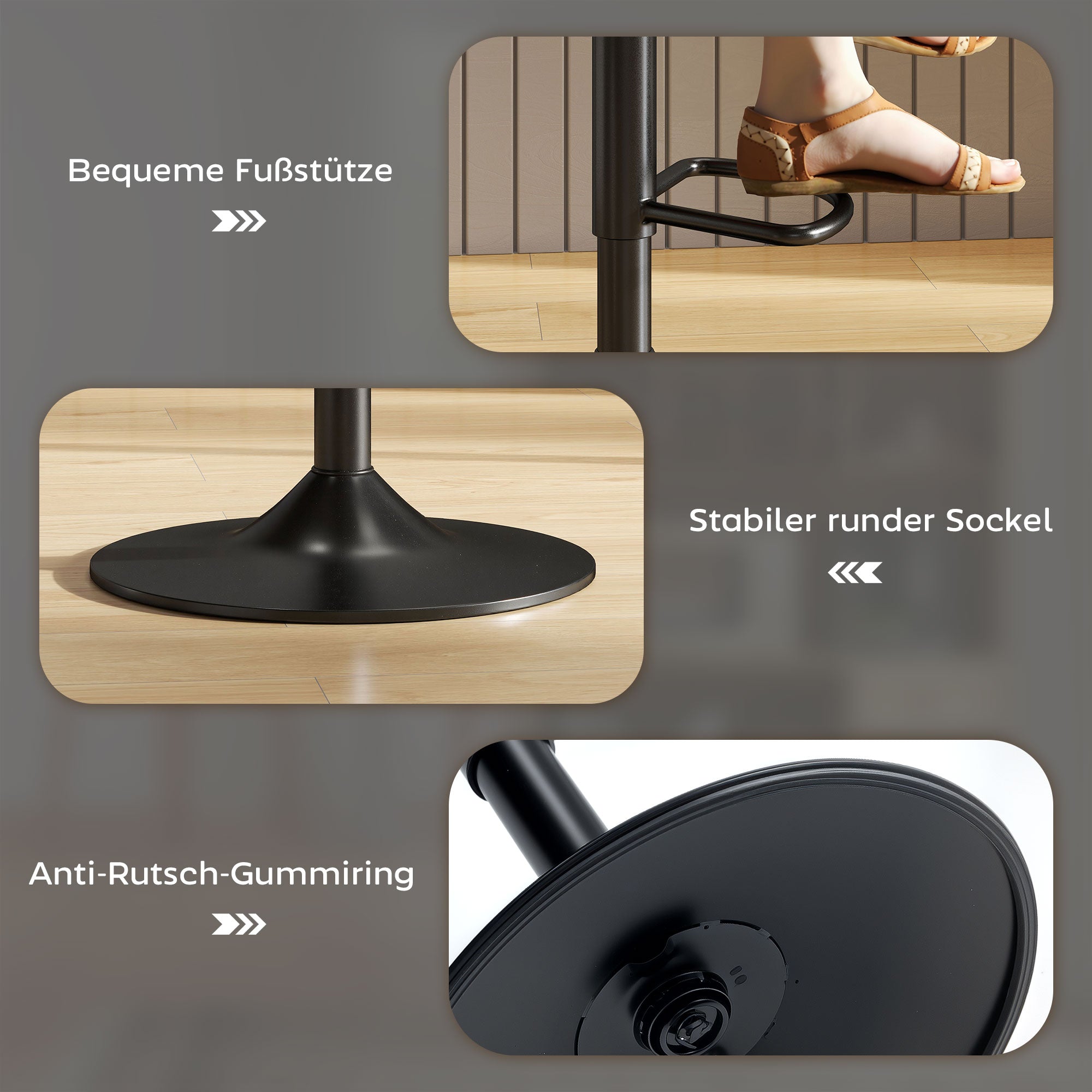 HOMCOM 2er-Set Barhocker, Barstühle mit Kunstlederbezug, drehbar, mit Rückenlehne und Fußstütze, Metallbasis, Schwarz