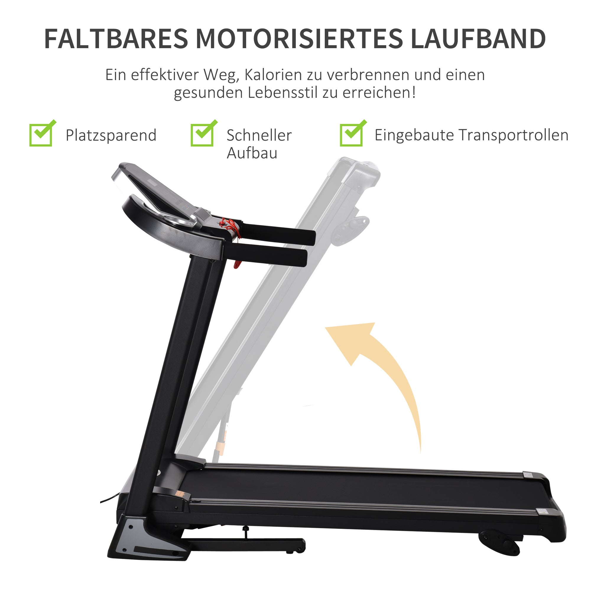 HOMCOM Laufband Klappbar elektrisch 500 W 1-12 km/h LED-Display Getränkehalter und Handyhalterung sehr gut geeignet für Home Gym Indoor Fitness Schwarz 134 x 60 x 118 cm