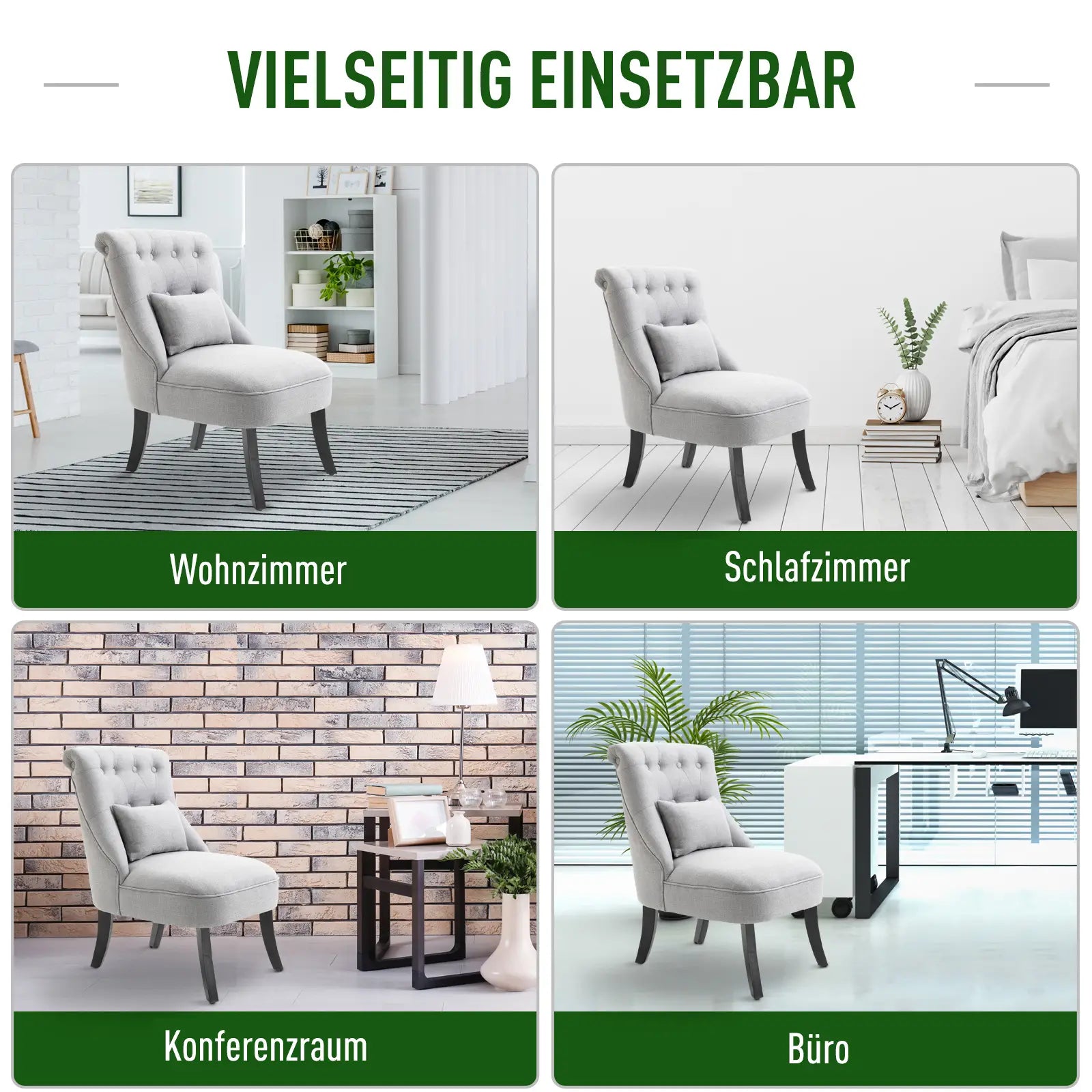 HOMCOM Polstersessel Vintage-Stil mit Rückenkissen Leinenoptik Grau