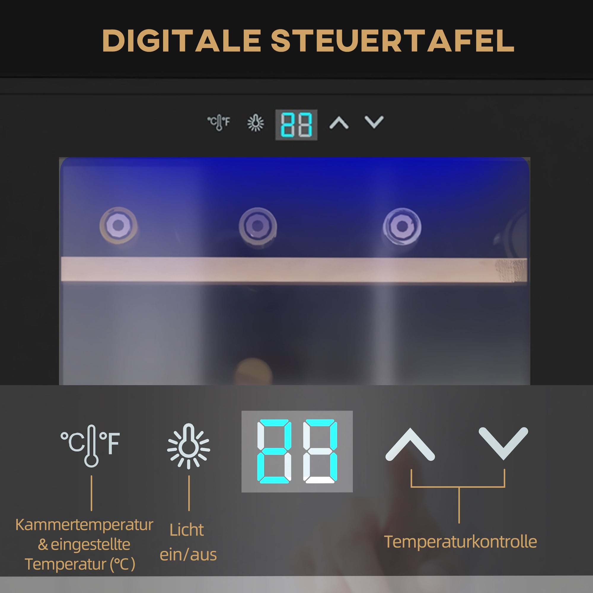 HOMCOM Weinkühlschrank klein Wohnzimmer für 24 Flaschen, einstellbare Temperatur 5 bis 20° C, LED-Beleuchtung, schwarz, 43 x 45 x 75 cm