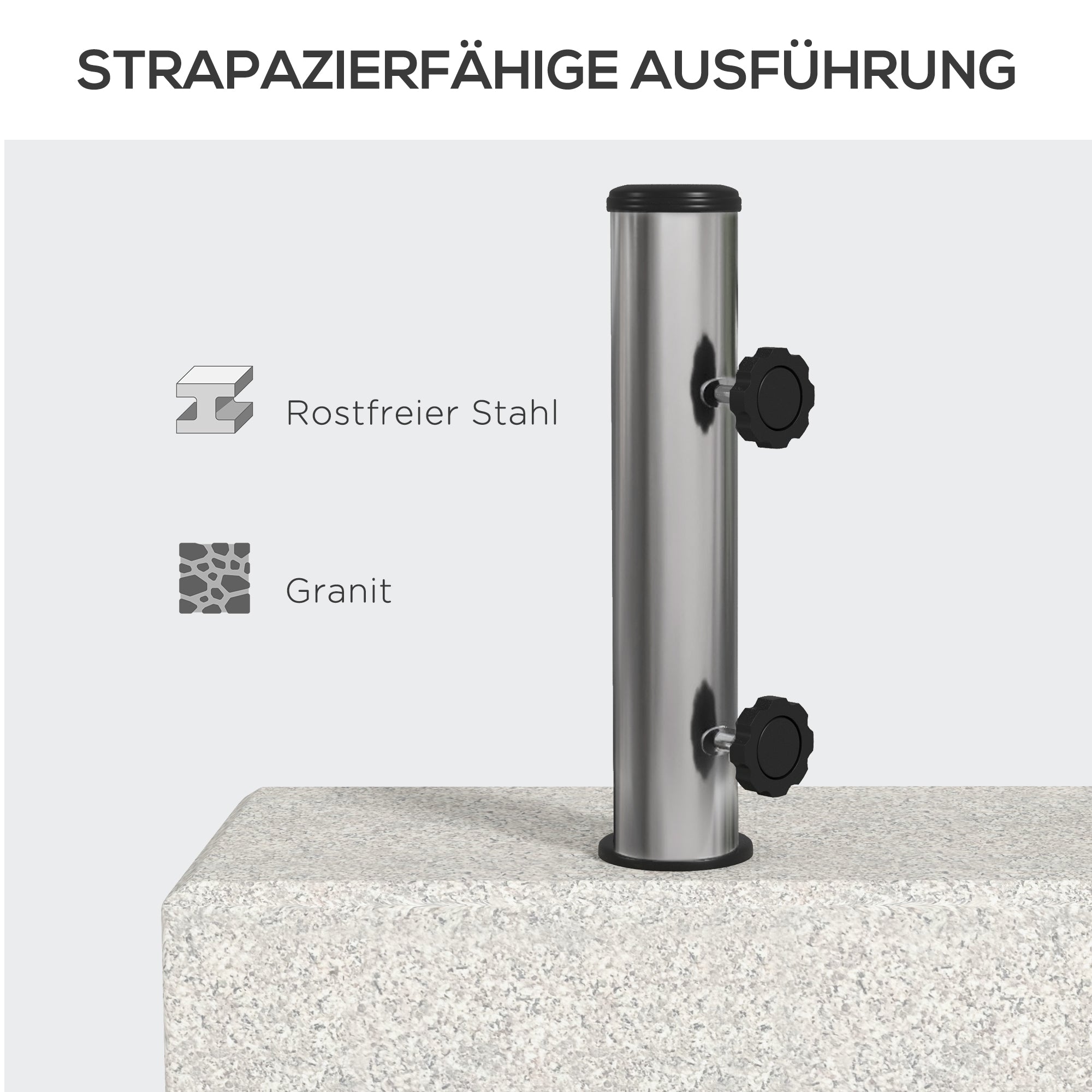 Outsunny Sonnenschirmständer 25 kg, Schirmfuß aus Granit, für Schirmstöcke Ø32/38/48 mm, Grau