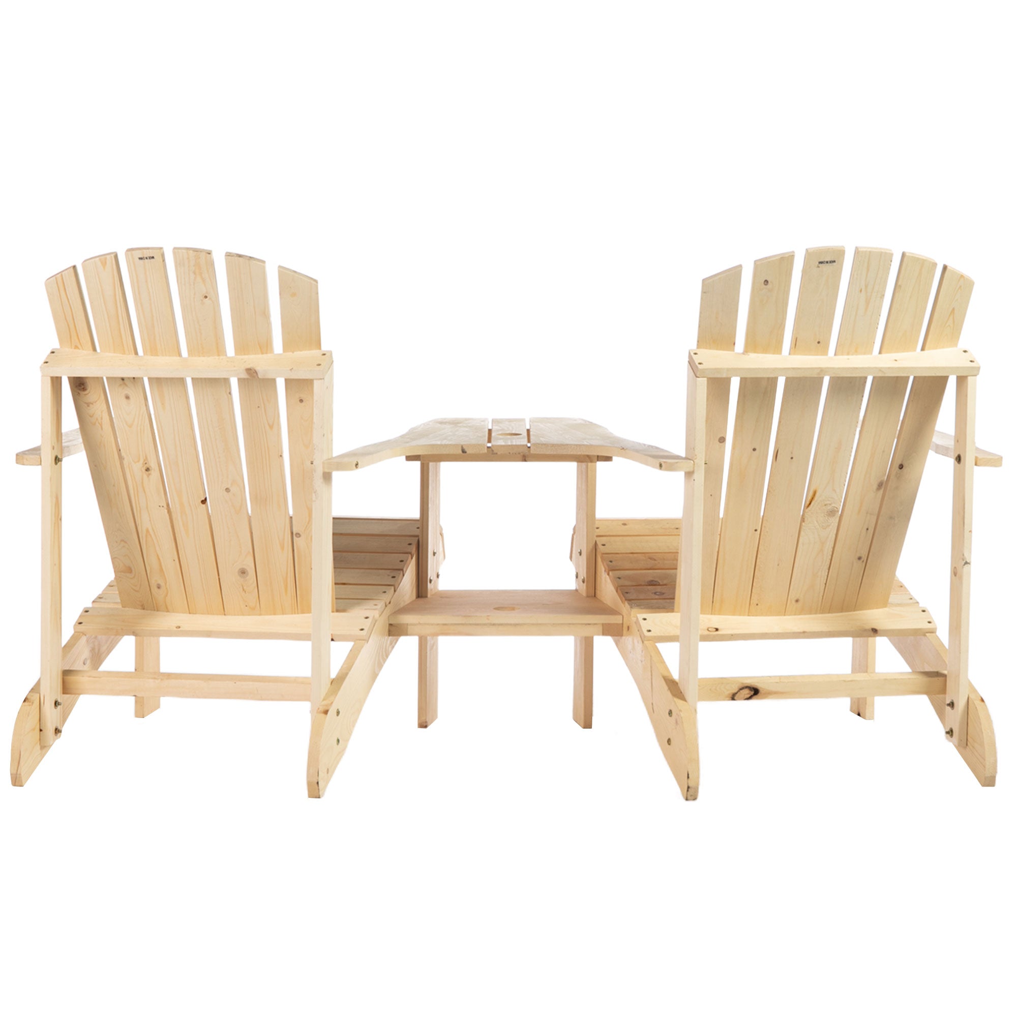 Outsunny Adirondack Gartenstuhl mit Tisch und Schirmloch 2 Sitzer Gartensessel Sitzgruppe Gartenmöbel für Balkon Massivholz Natur 178 x 87 x 92 cm