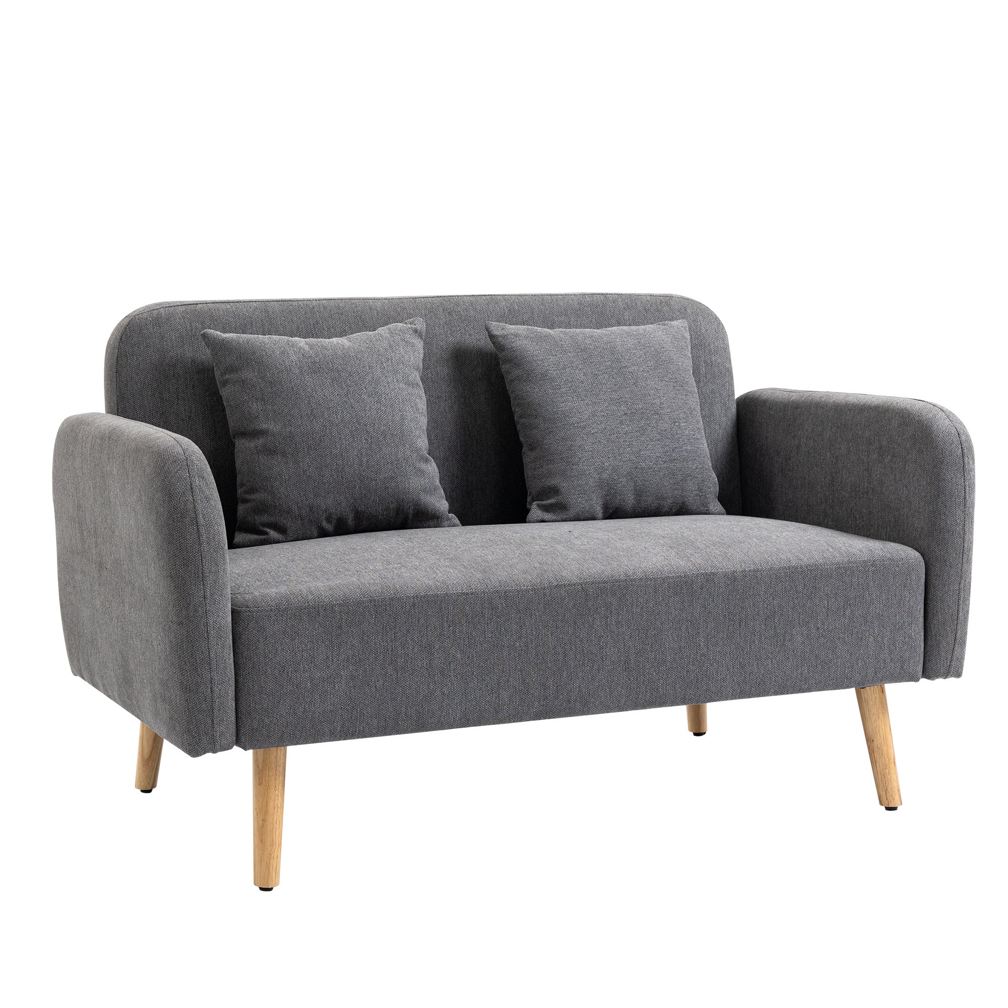 HOMCOM 2 Sitzer Sofa, Couch mit 2 Wurfkissen, gepolsterter Doppelsofa, Polstersofa mit Samtopik, Armlehne, Loveseat für Wohnzimmer, Schlafzimmer,  130 x 70 x 80 cm, Grau