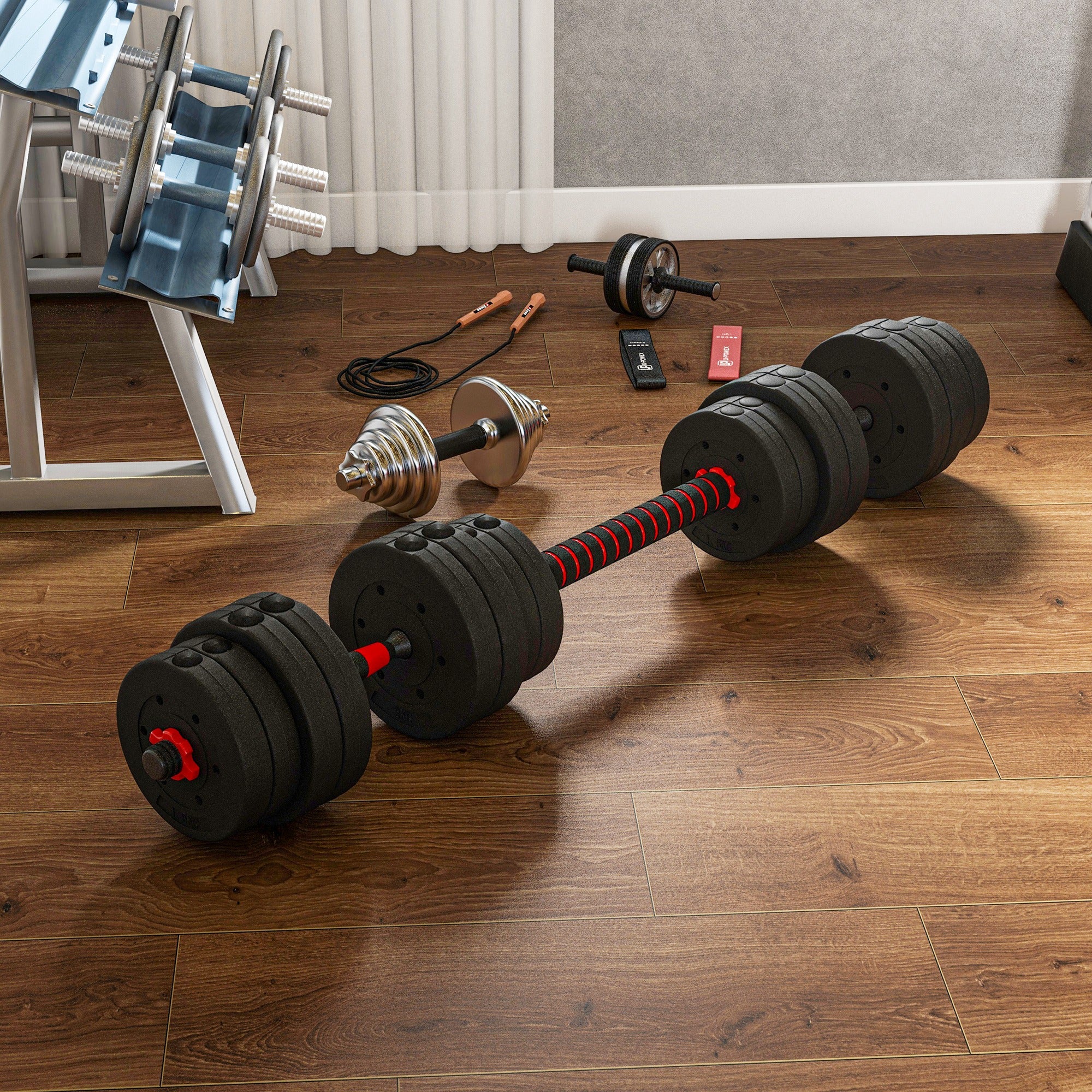 HOMCOM 2 in 1 Hanteln Set 30 kg verstellbare Kurzhantel & Langhantel professionell Dumbbell Krafttraining Schwarz
